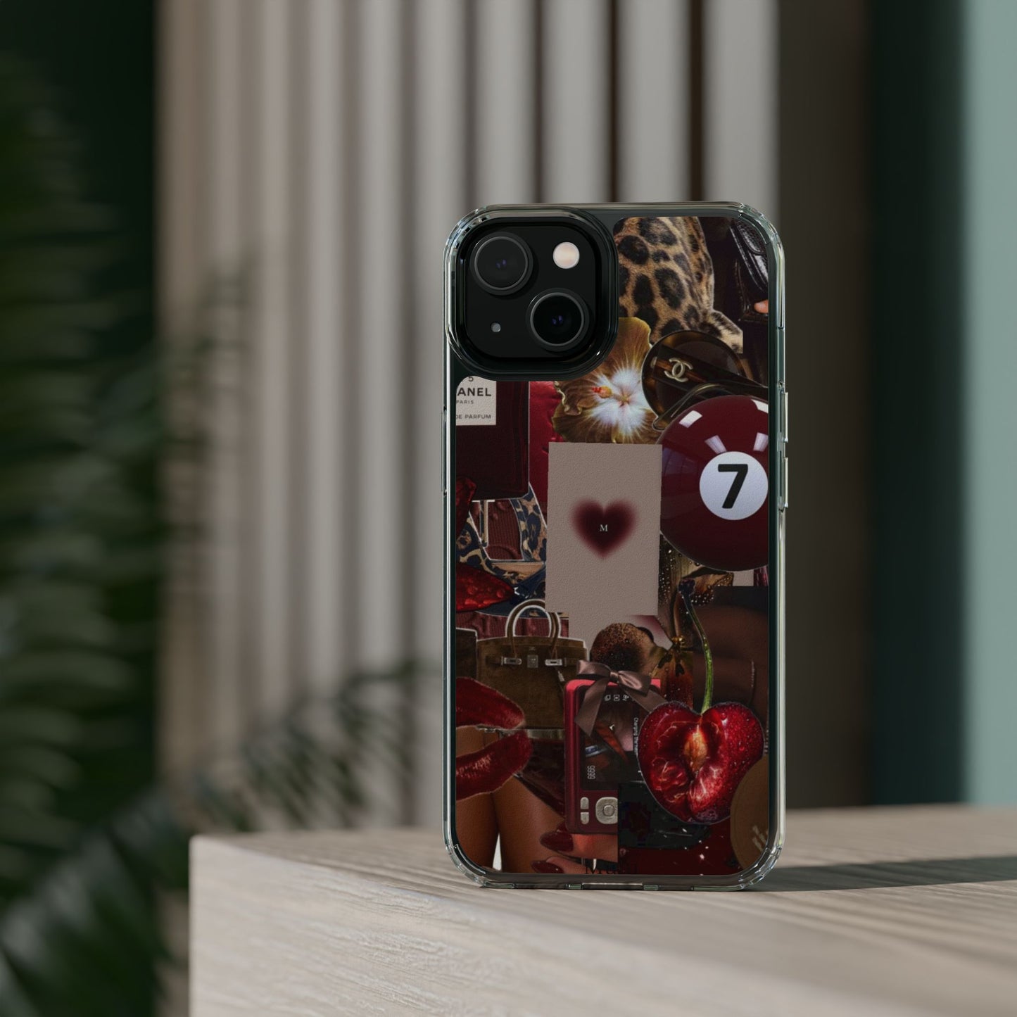 Clear Impact-Resistant Phone Case — Retro Cherry Collage Design