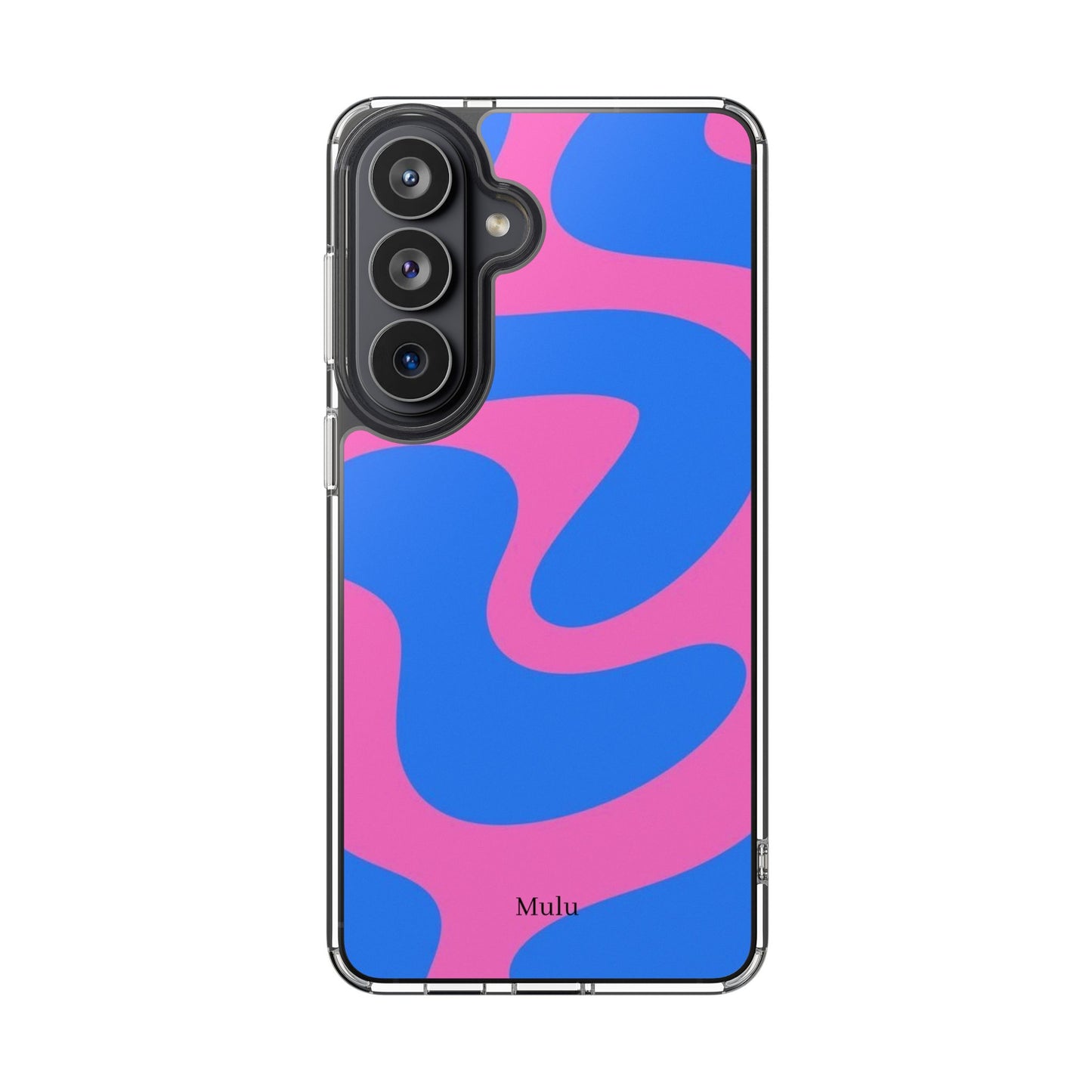 Clear Impact-Resistant Phone Case — Retro Blue & Pink Abstract Swirl