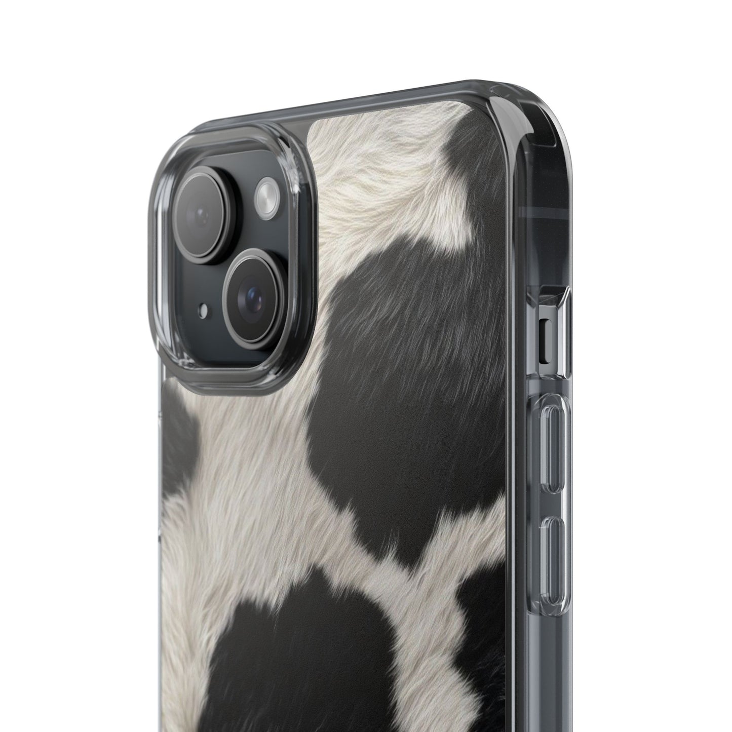 Cow Print Clear Impact Phone Case — Faux Fur Black & White Protection