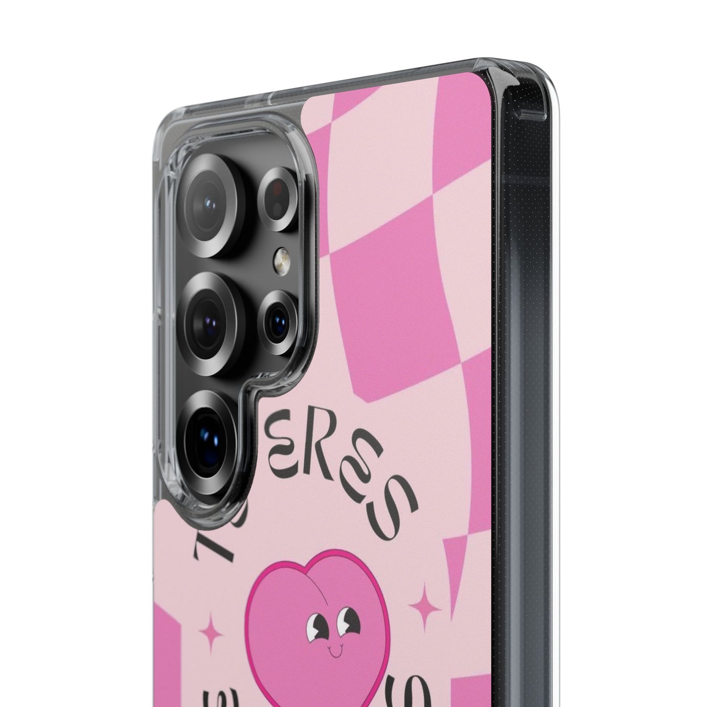 Clear Impact-Resistant Phone Case — Pink Checkerheart “Tu Eres Suficiente” Design