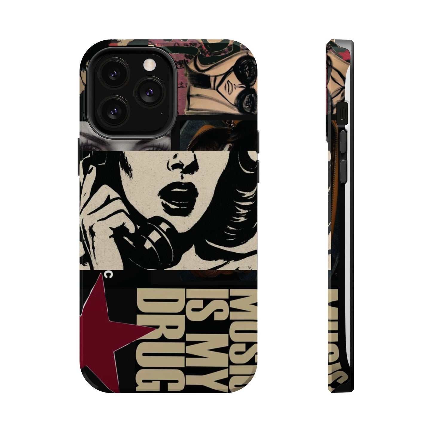 Magnetic Impact Phone Case — Retro Pop Art "Music Is My Drug" Design