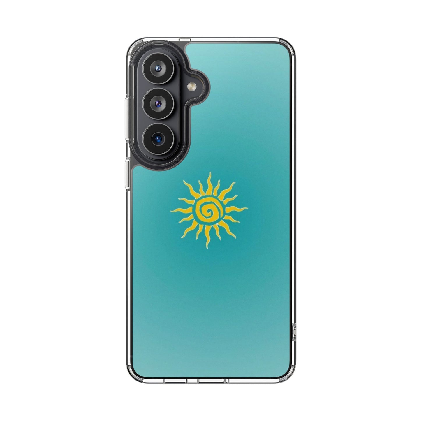 Clear Impact-Resistant Phone Case — Yellow Sun on Teal Gradient