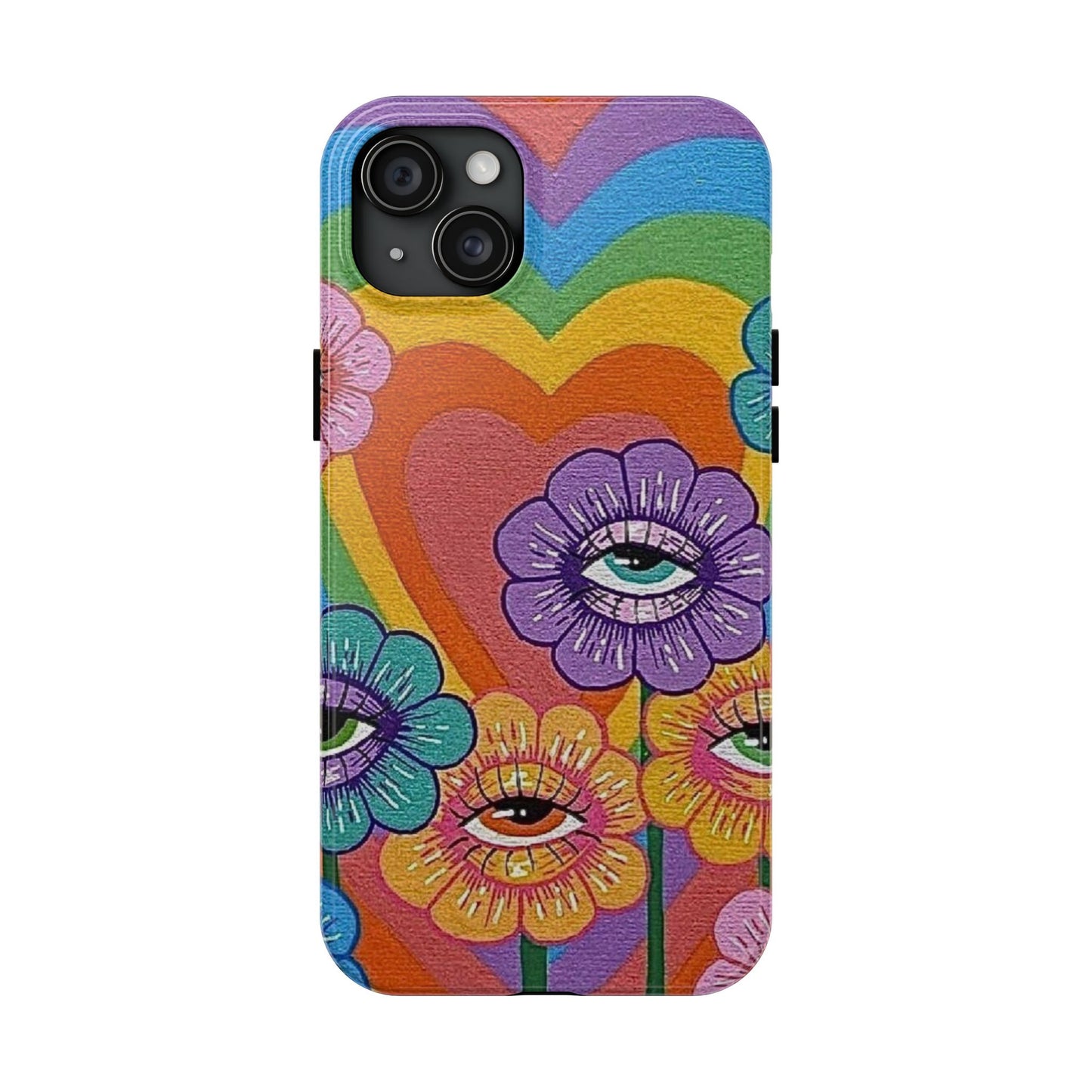 Psychedelic Eye Flower Tough Phone Case — Retro Rainbow Protective iPhone Cover