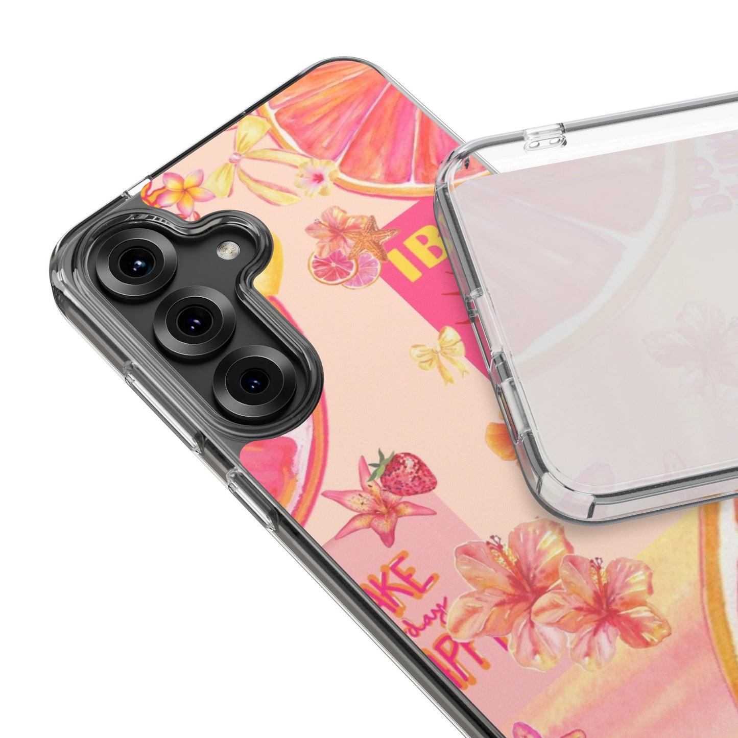 Clear Impact Phone Case — Pink Ibiza Citrus Floral Design