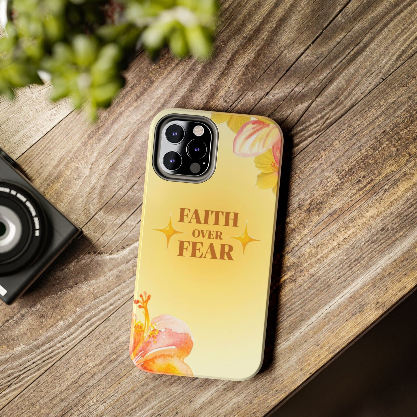 Faith Over Fear Tough Phone Case — Floral Yellow Protective Cover