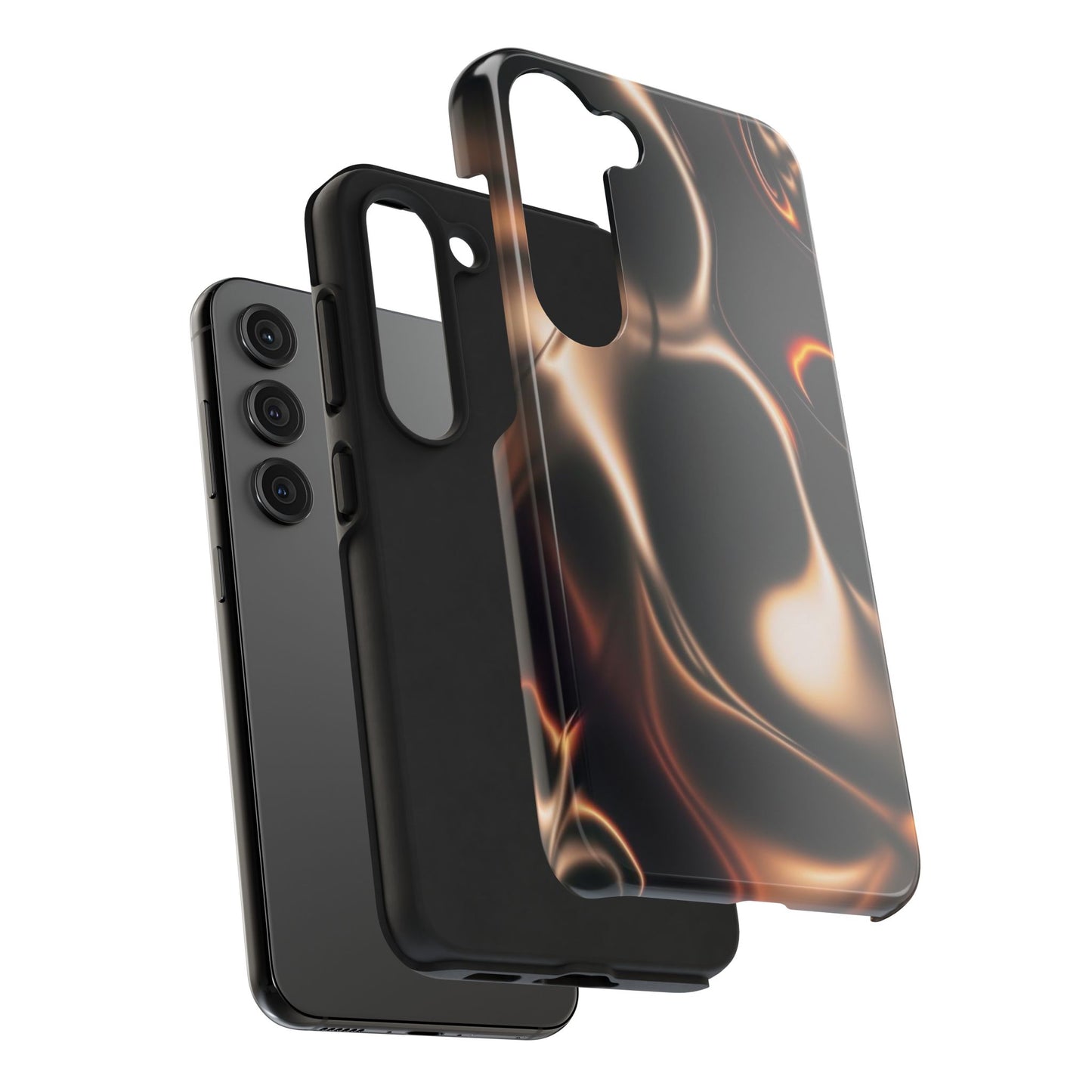 Abstract Liquid Glow Tough Phone Case — Black & Bronze Swirl Protective Cover