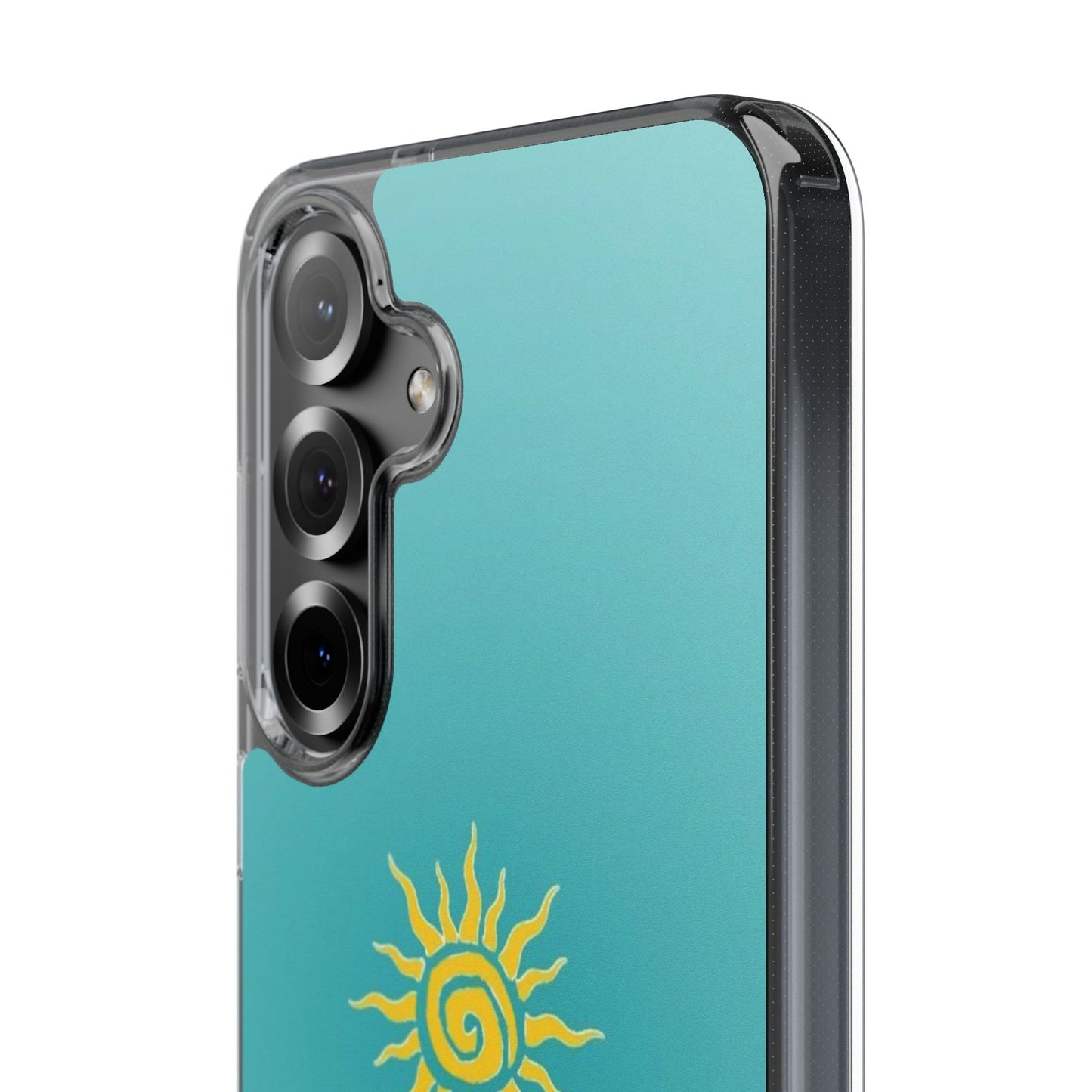 Clear Impact-Resistant Phone Case — Yellow Sun on Teal Gradient