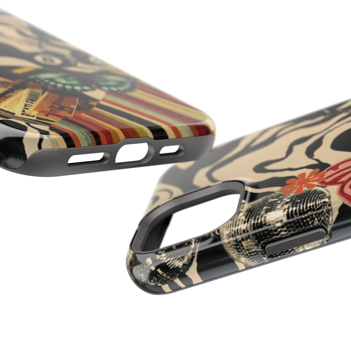 Phone Case — Retro Collage Magnetic Impact-Resistant Case with Butterfly & Zebra Print