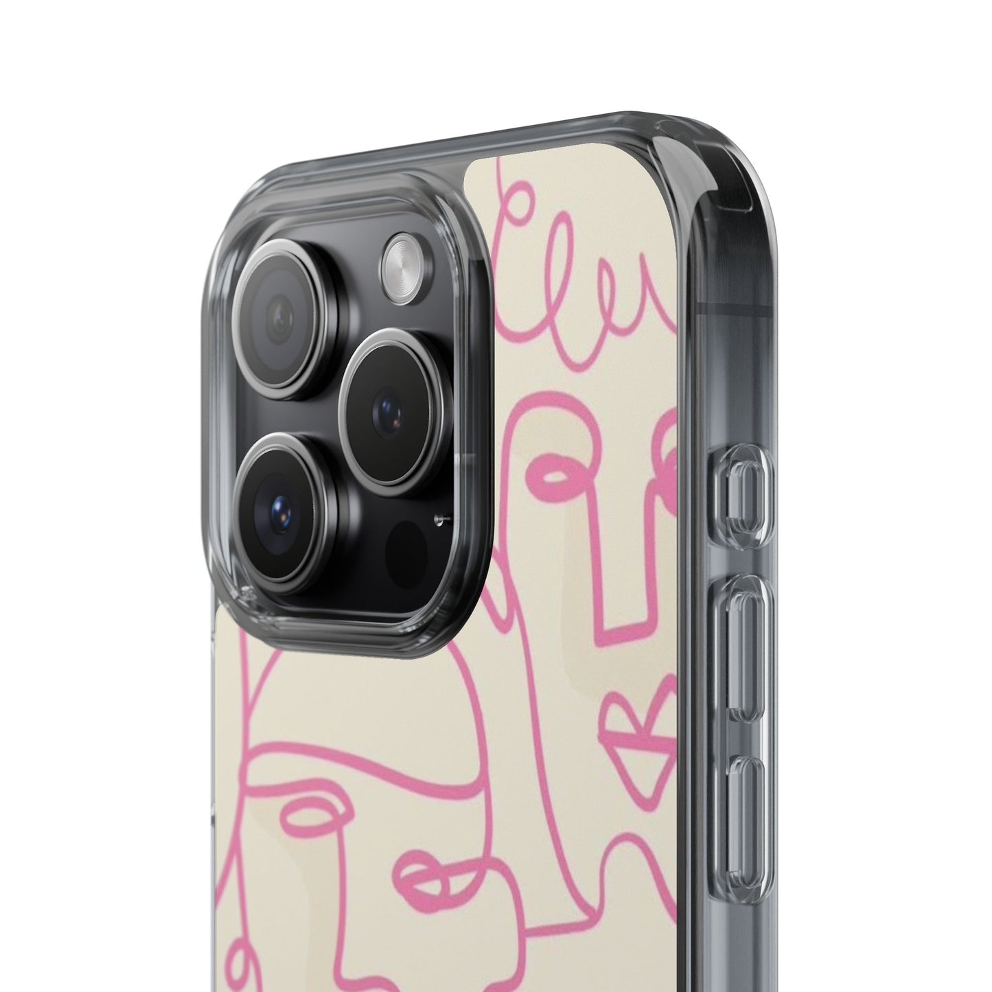 Clear Impact-Resistant Phone Case — Pink Minimalist Line Faces Design