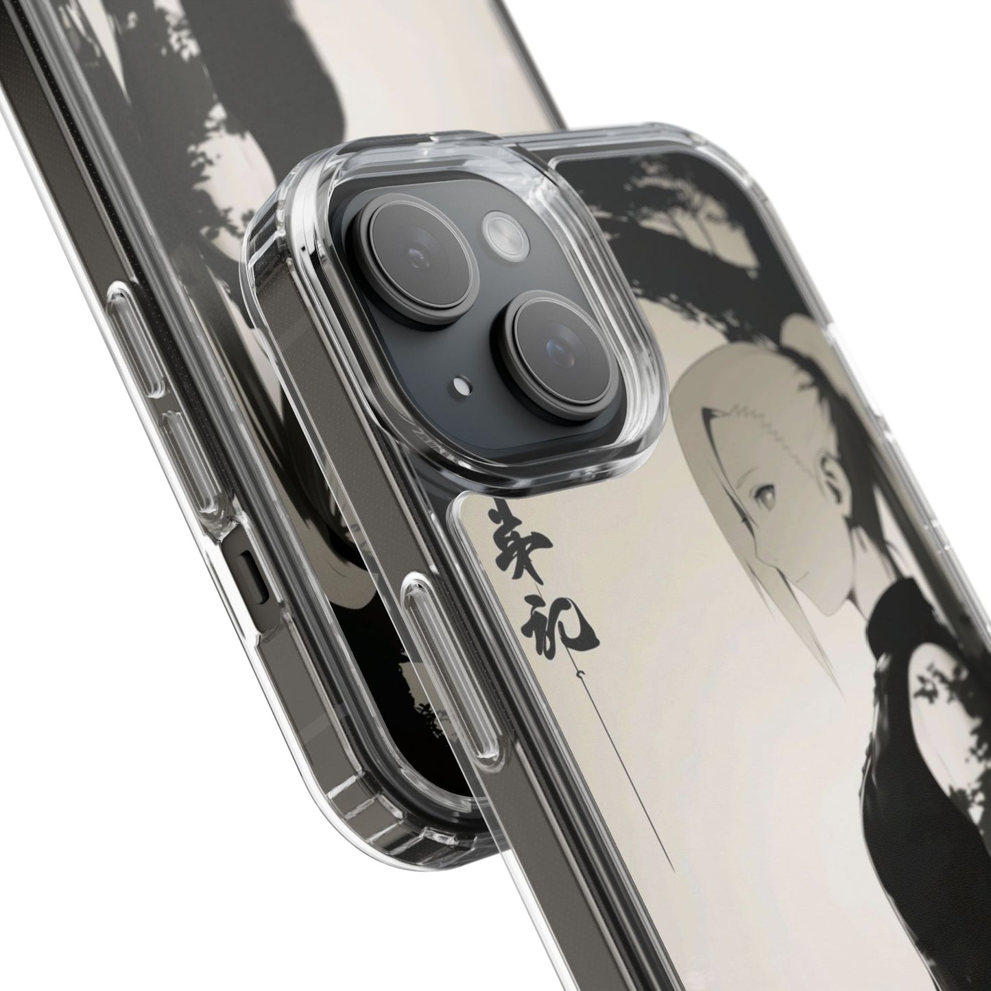 Anime Samurai Clear Phone Case — Monochrome Sumi-E Style
