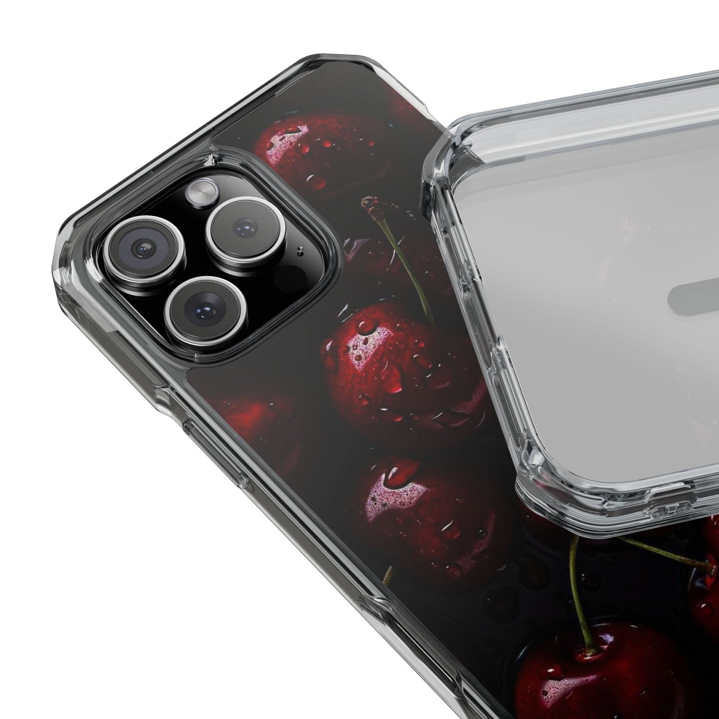 Cherry Pattern Clear Magnetic Phone Case — Dark Red Fruit Design