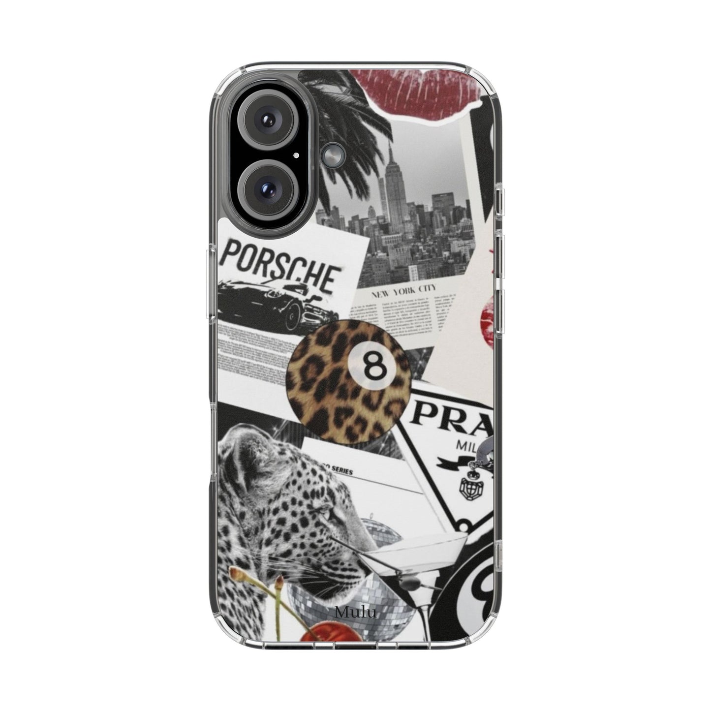 Clear Impact-Resistant Phone Case — Collage Luxury Leopard & Vintage Car Design
