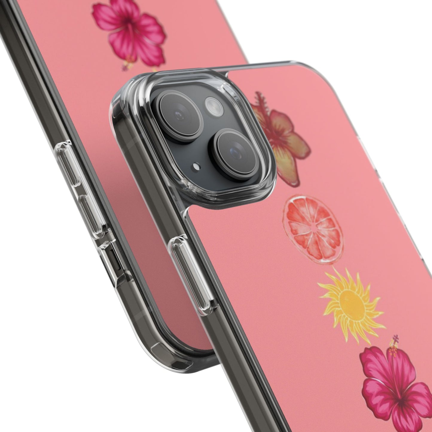 Clear Impact-Resistant Phone Case — Tropical Sun & Hibiscus Floral Design