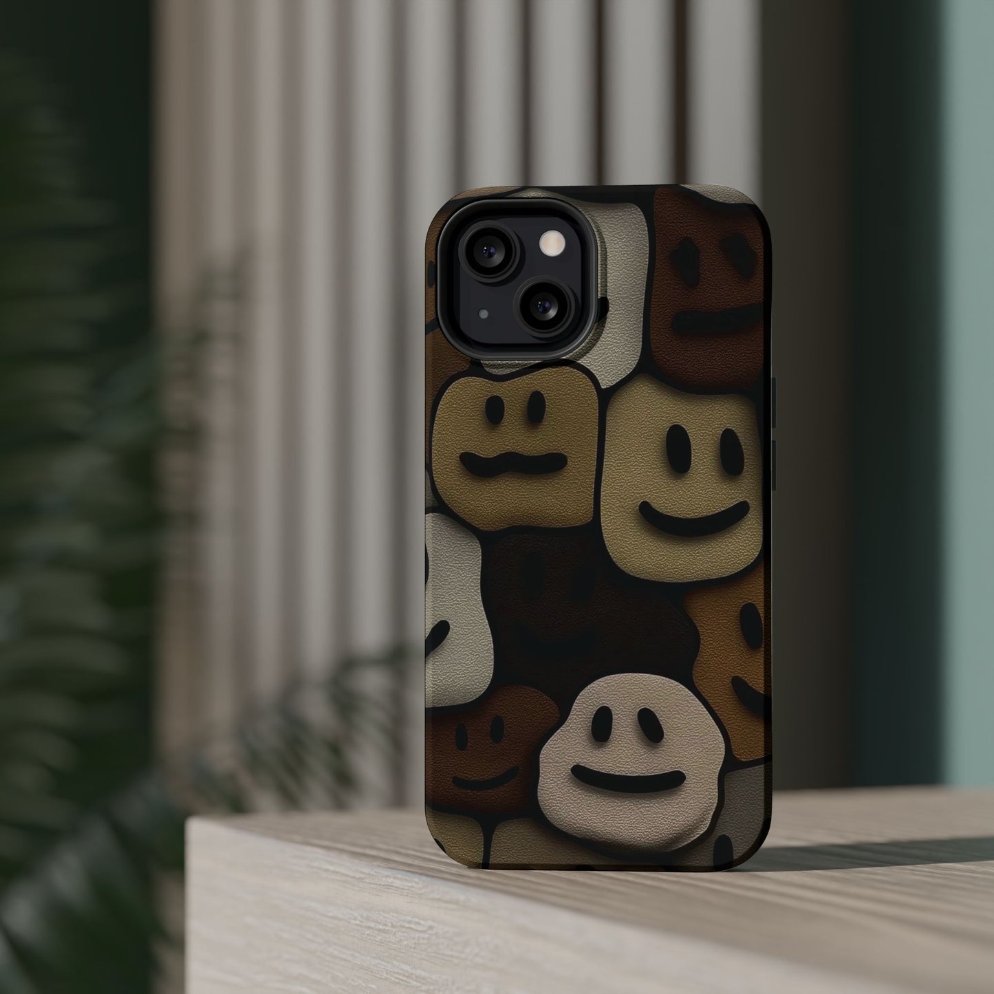 Magnetic Impact-Resistant Case — Brown Smiley Tile Phone Cover