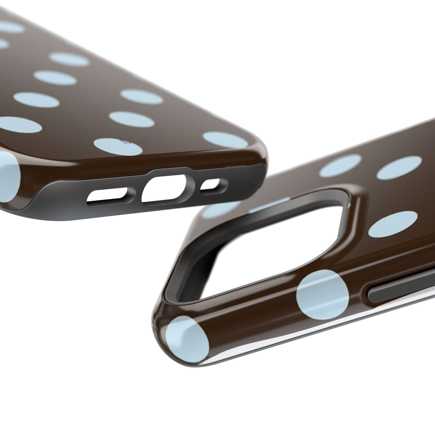 Polka Dot Magnetic Phone Case — Brown with Light Blue Dots, Impact-Resistant