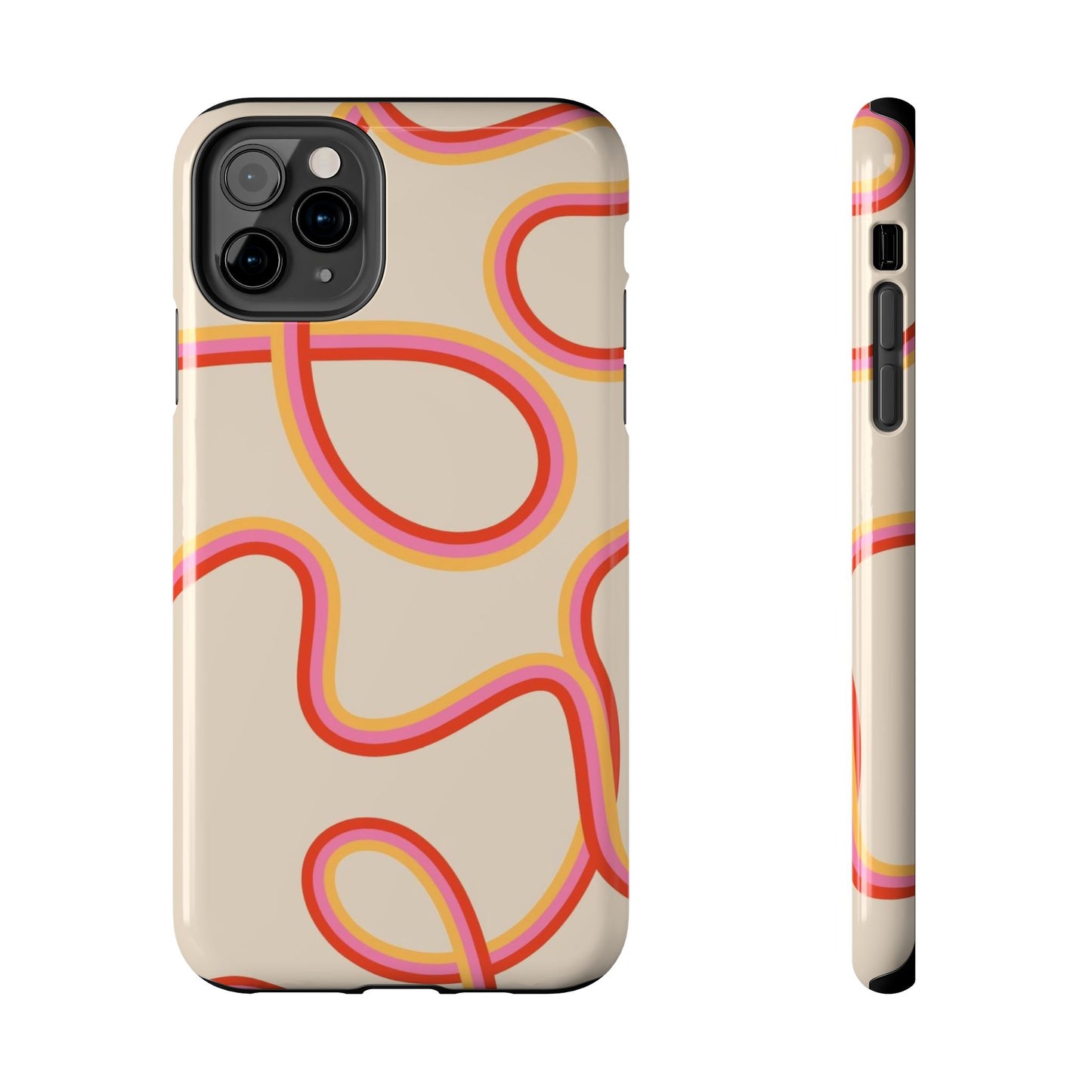 Retro Swirl Tough Phone Case — Beige Pink Orange Abstract Protection