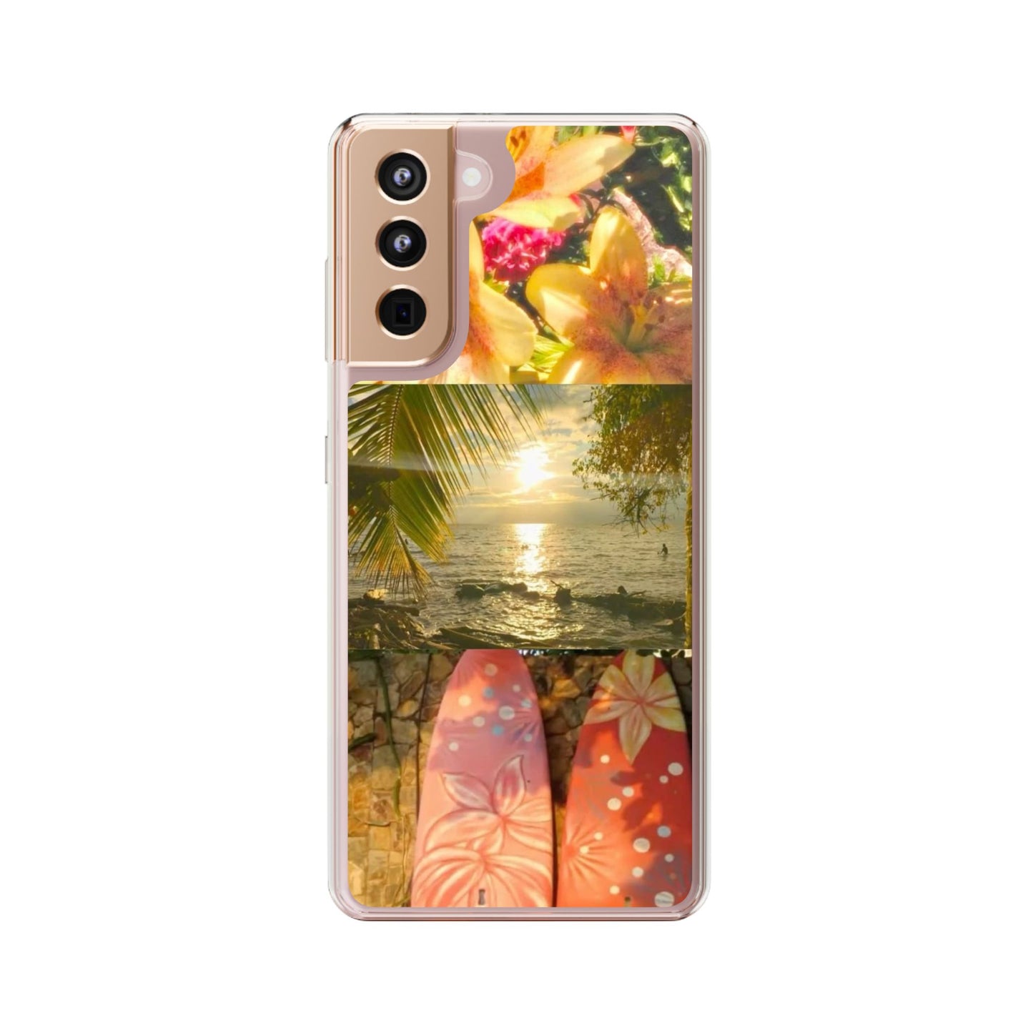 Tropical Sunset Phone Case — Floral Surfboard Clear iPhone Case