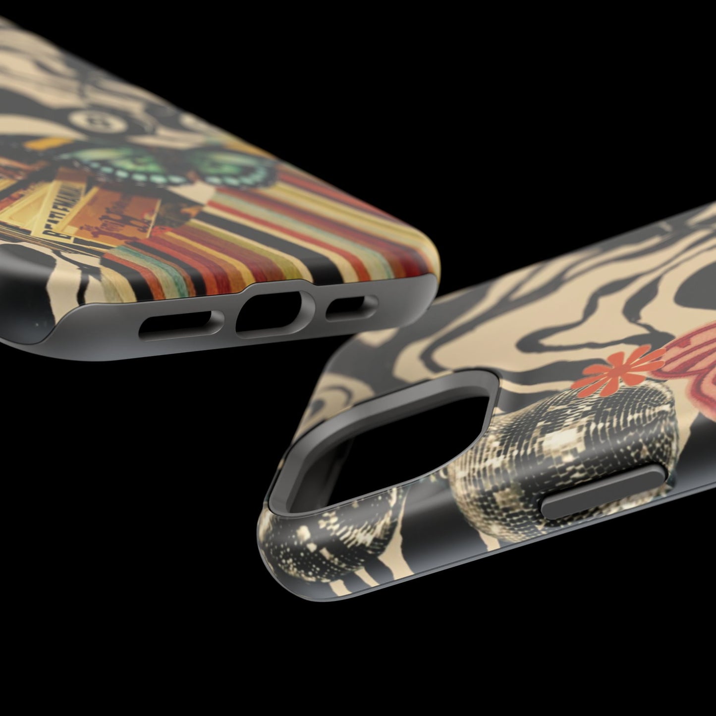 Phone Case — Retro Collage Magnetic Impact-Resistant Case with Butterfly & Zebra Print
