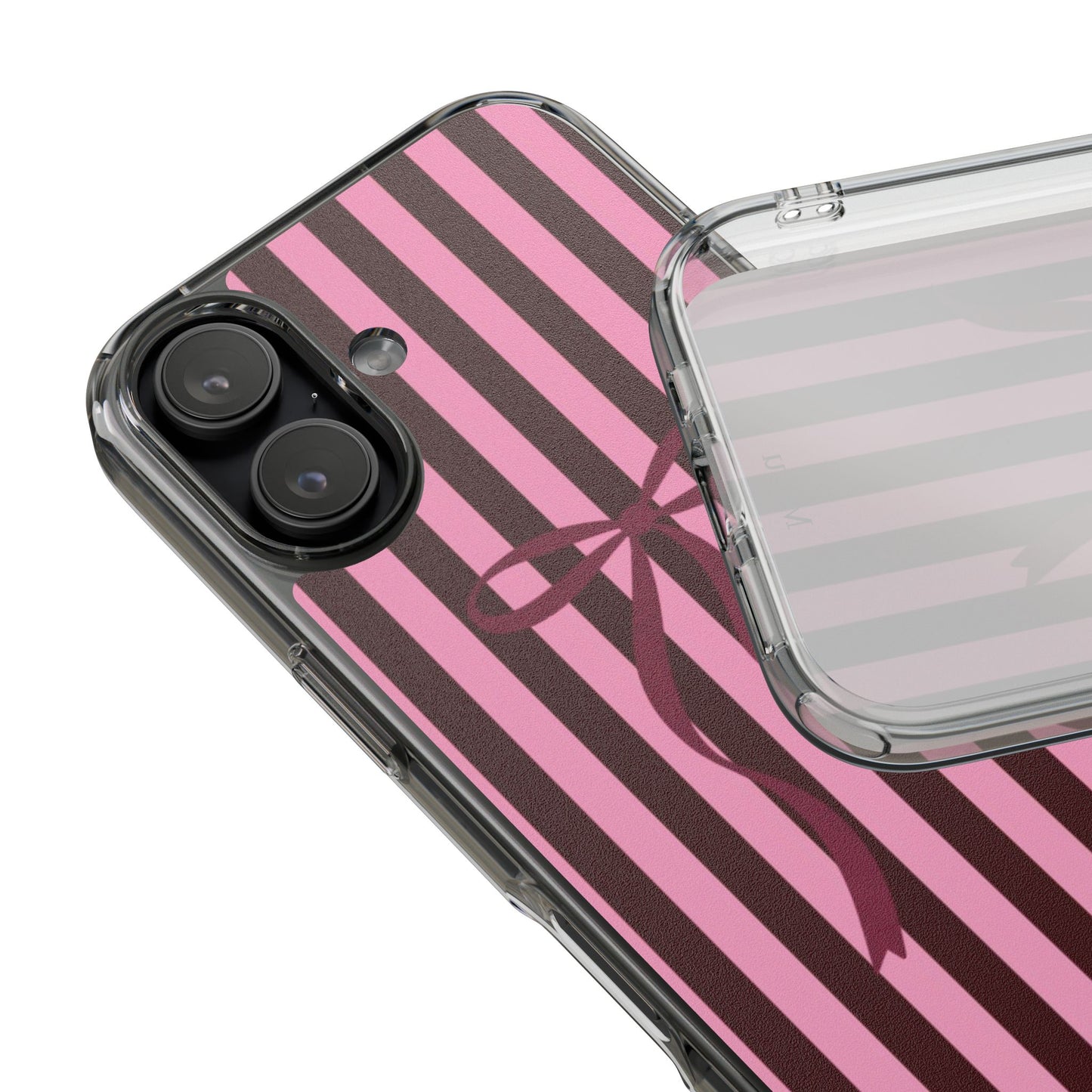 Pink Striped Ribbon Clear Impact-Resistant Phone Case