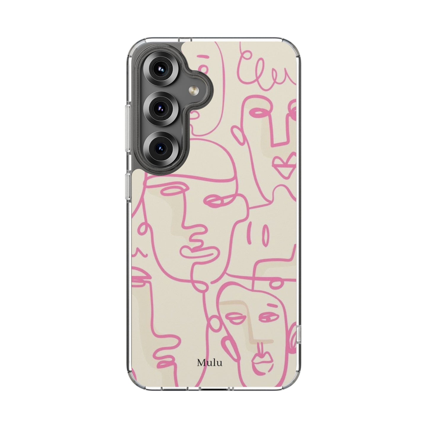 Clear Impact-Resistant Phone Case — Pink Minimalist Line Faces Design