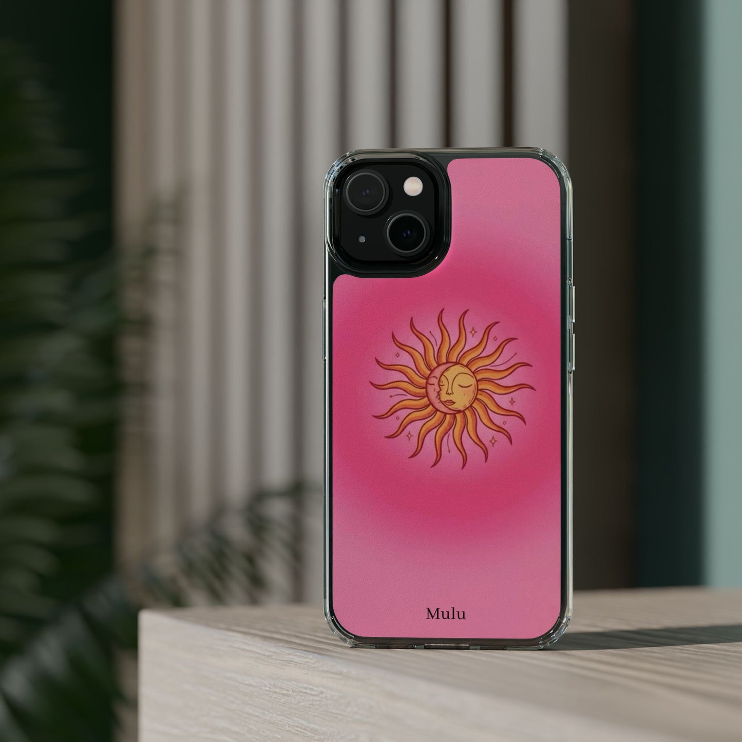 Pink Sun Phone Case — Radiant Sunburst Impact-Resistant Clear Case