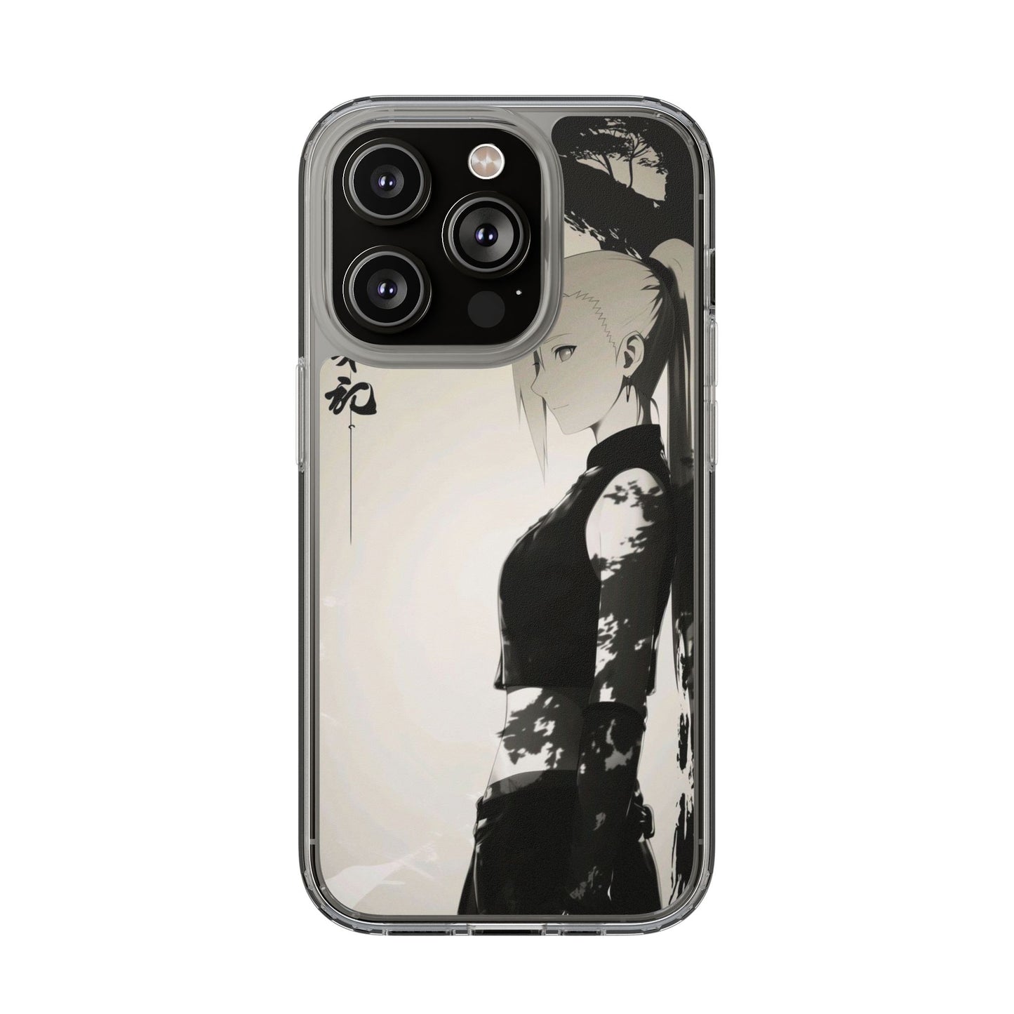 Anime Samurai Clear Phone Case — Monochrome Sumi-E Style