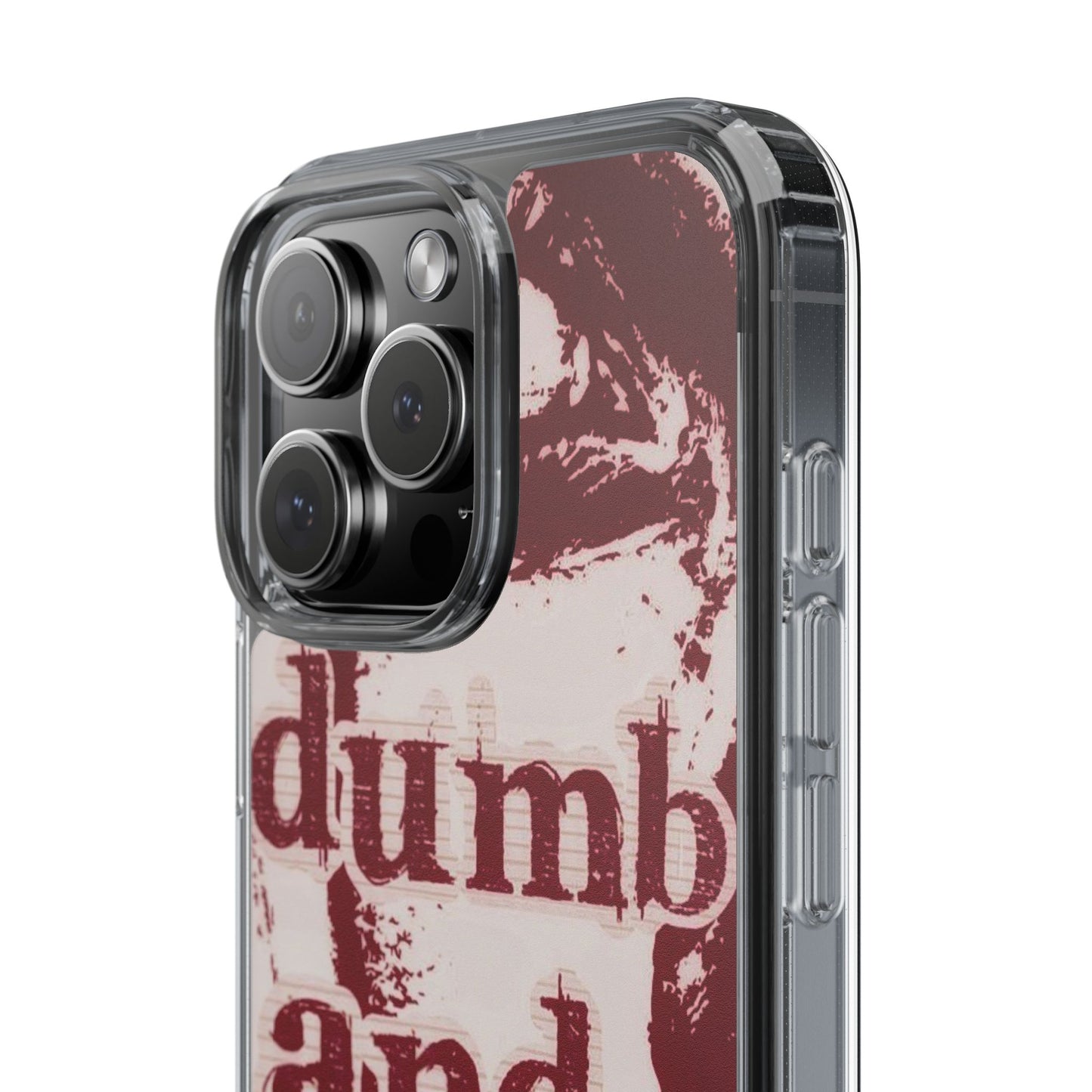 Clear Phone Case — “dumb and poetic” Red Typographic Design