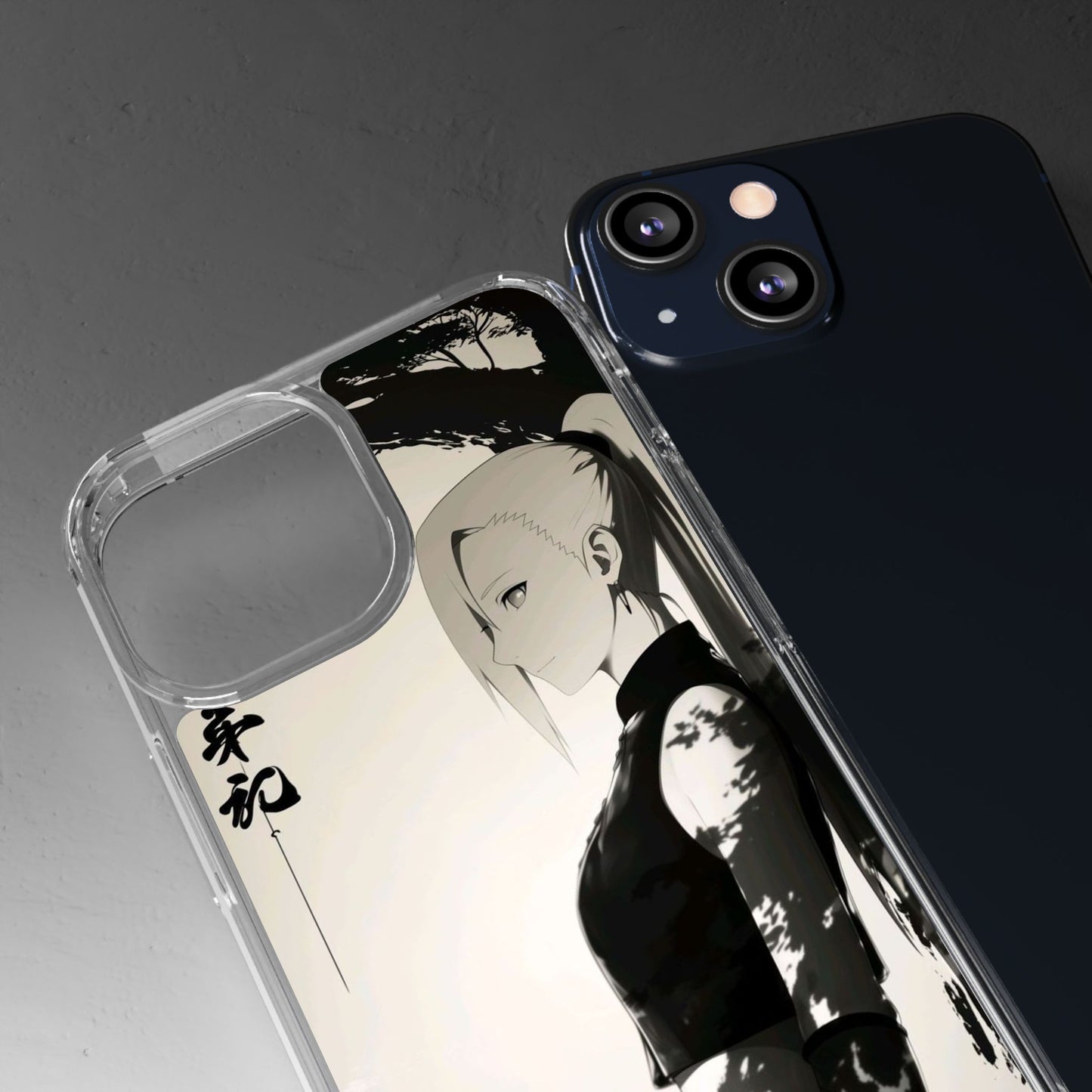 Anime Samurai Clear Phone Case — Monochrome Sumi-E Style