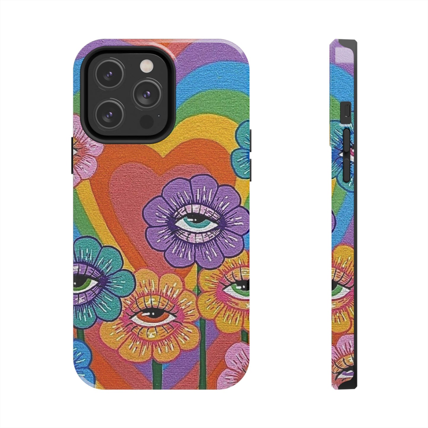 Psychedelic Eye Flower Tough Phone Case — Retro Rainbow Protective iPhone Cover