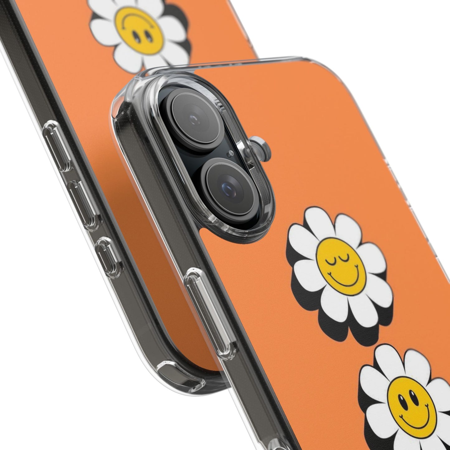 Phone Case — Orange Smiley Daisy Clear Impact‑Resistant Case