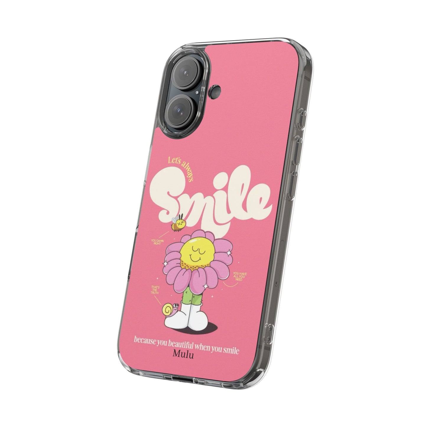 Clear Impact-Resistant Phone Case — Pink 'Smile' Flower Design
