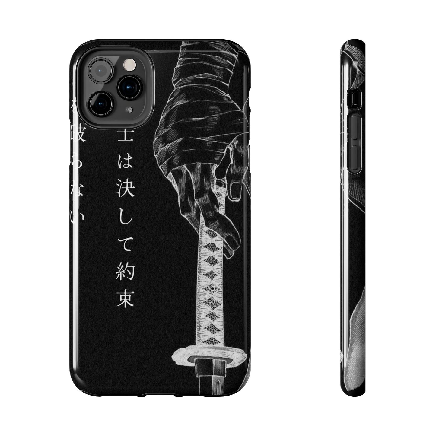 Samurai Vow Tough Phone Case — Black Katana Design with Japanese Text
