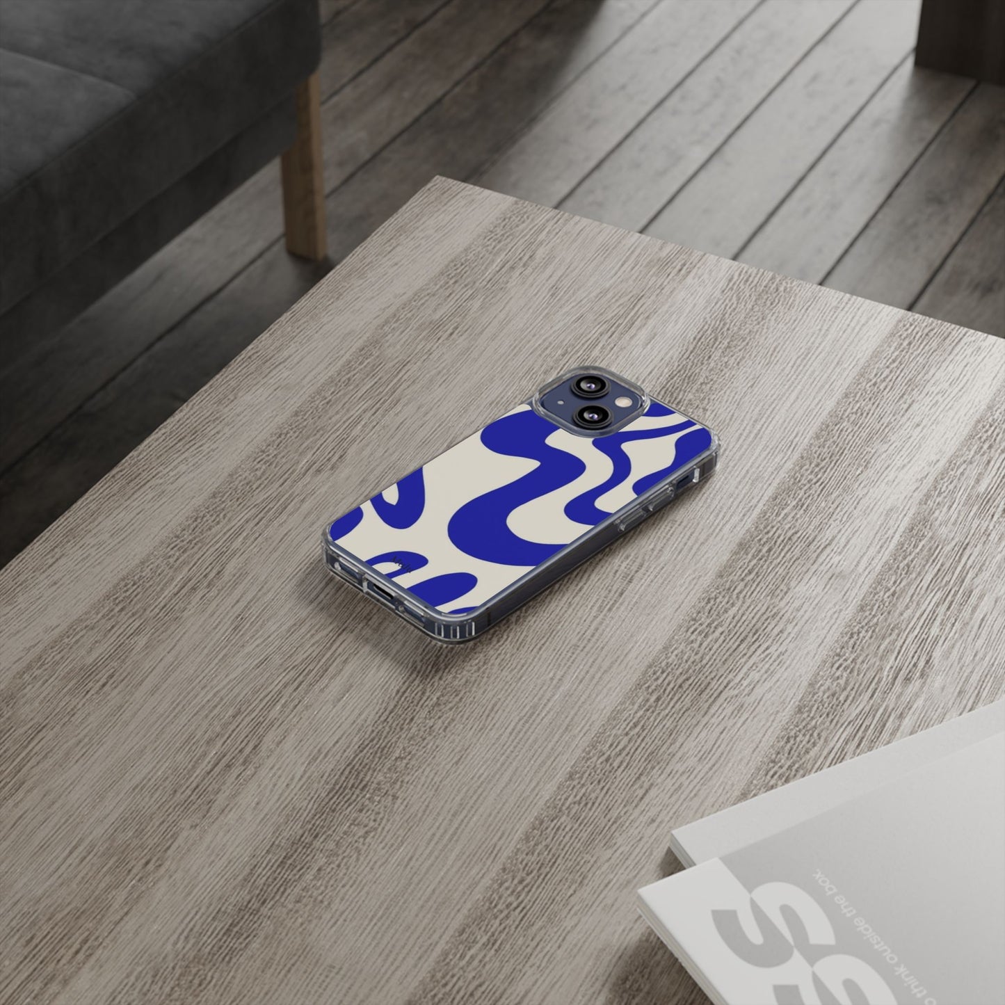 Clear Impact-Resistant Case — Blue Abstract Wavy Pattern