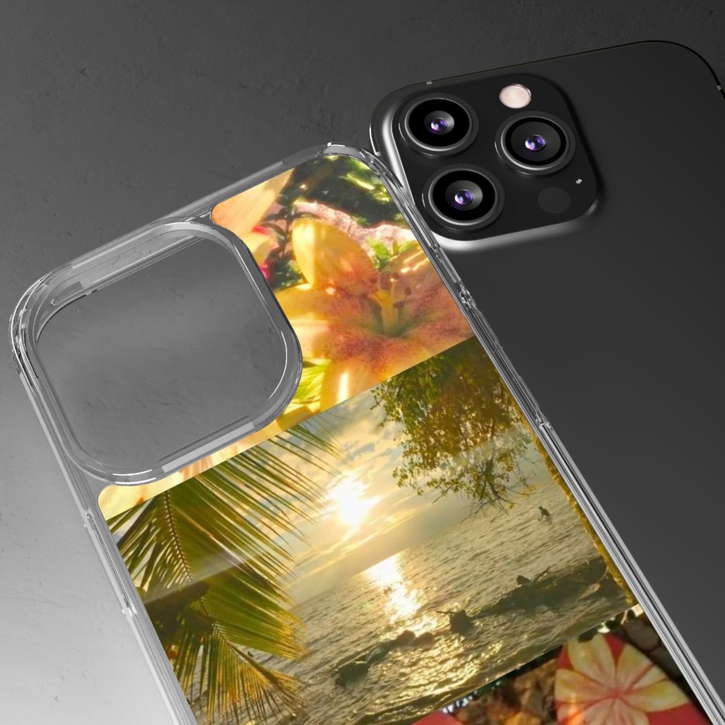 Tropical Sunset Phone Case — Floral Surfboard Clear iPhone Case