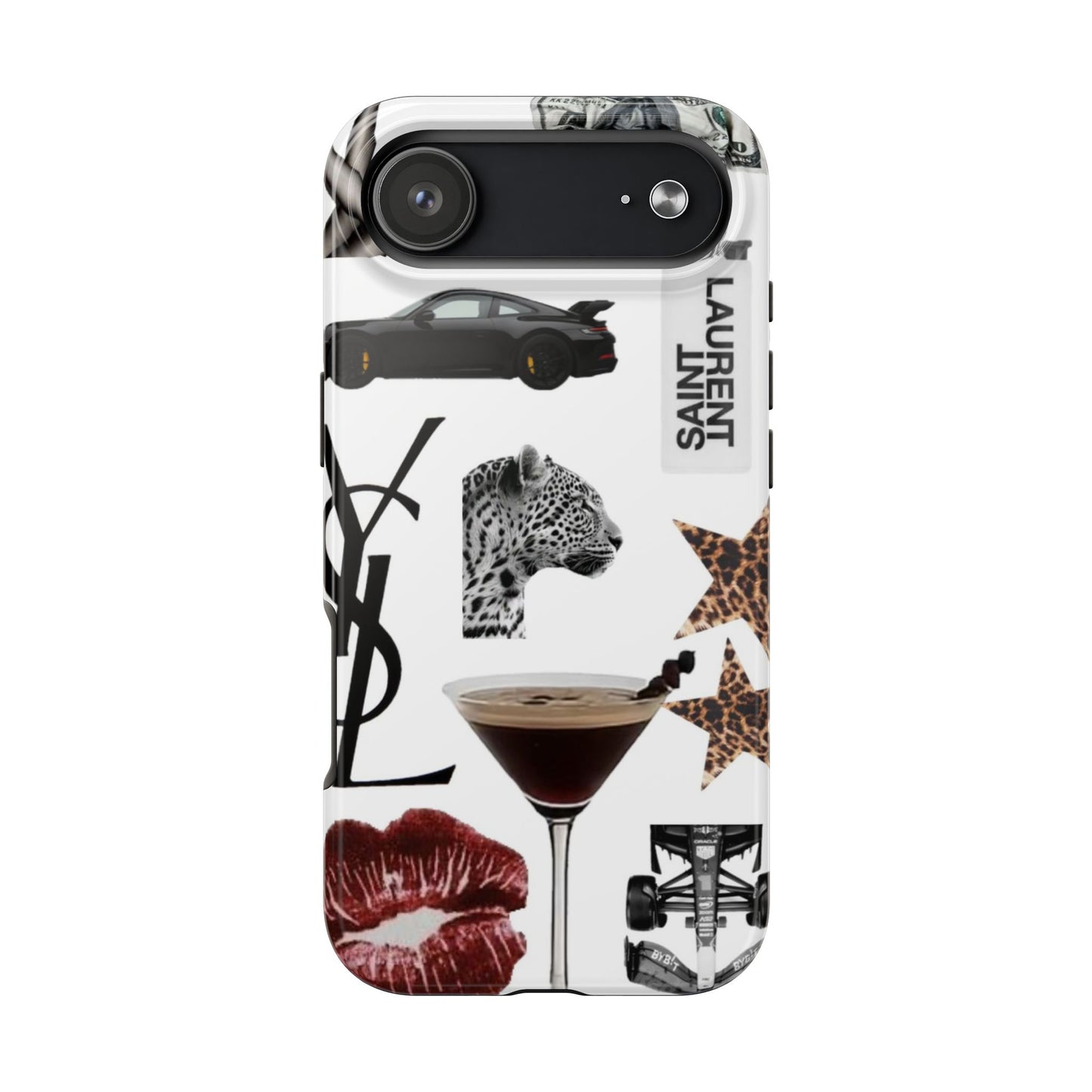 Tough Phone Case — Luxe Fashion Collage with Leopard, Martini & Kiss Print