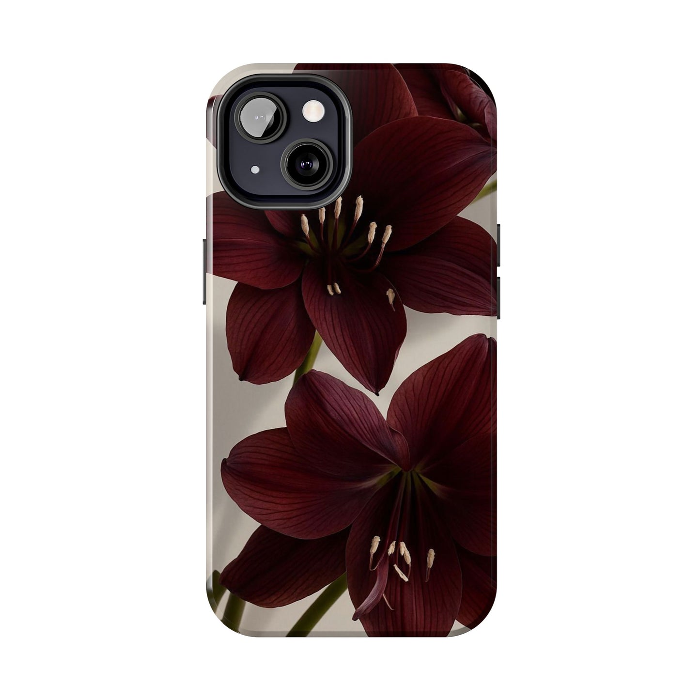Amaryllis Noir Tough Phone Case — Dark Burgundy Floral Protective Cover