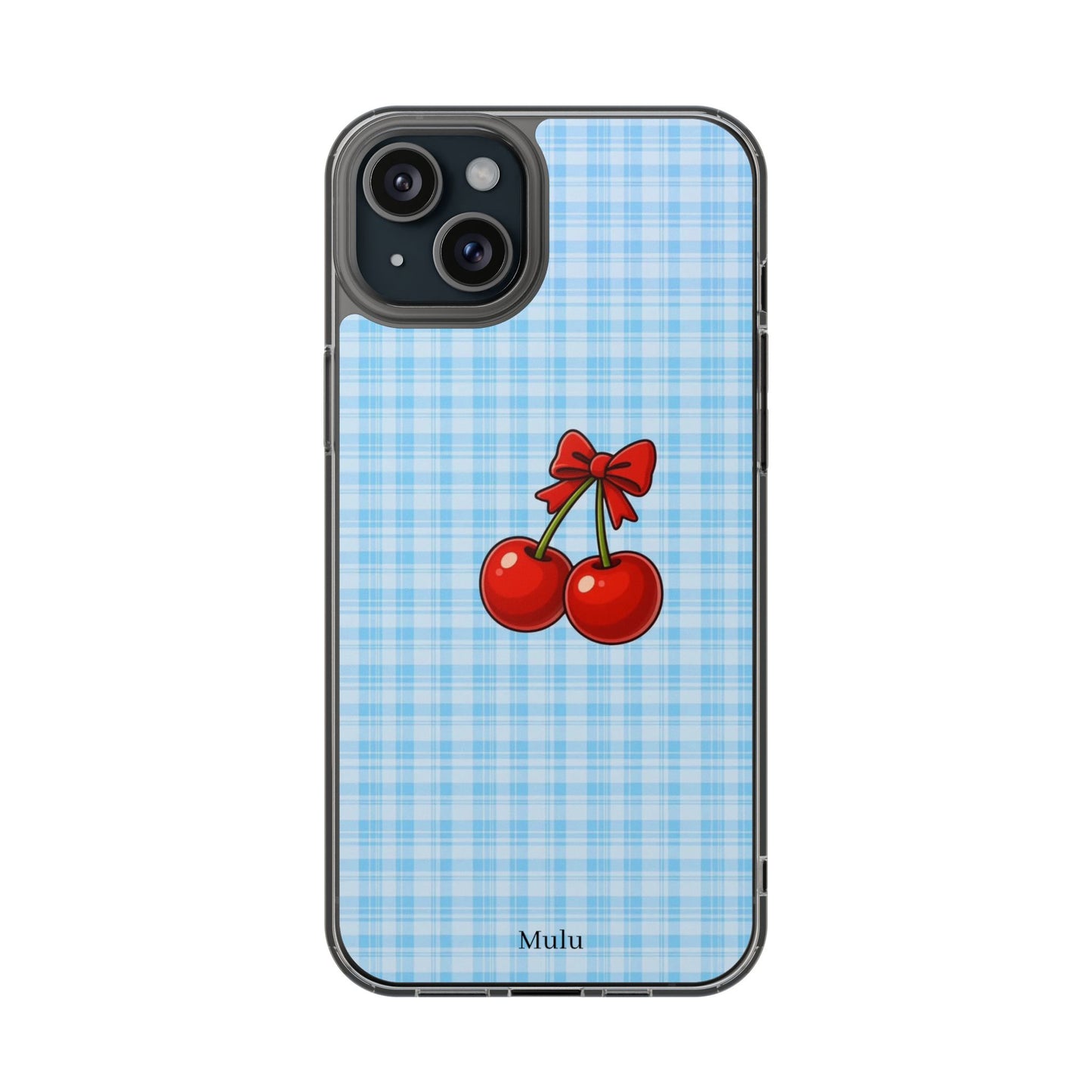 Clear Cherry Gingham Phone Case — Impact-Resistant Clear Case with Red Cherry Design