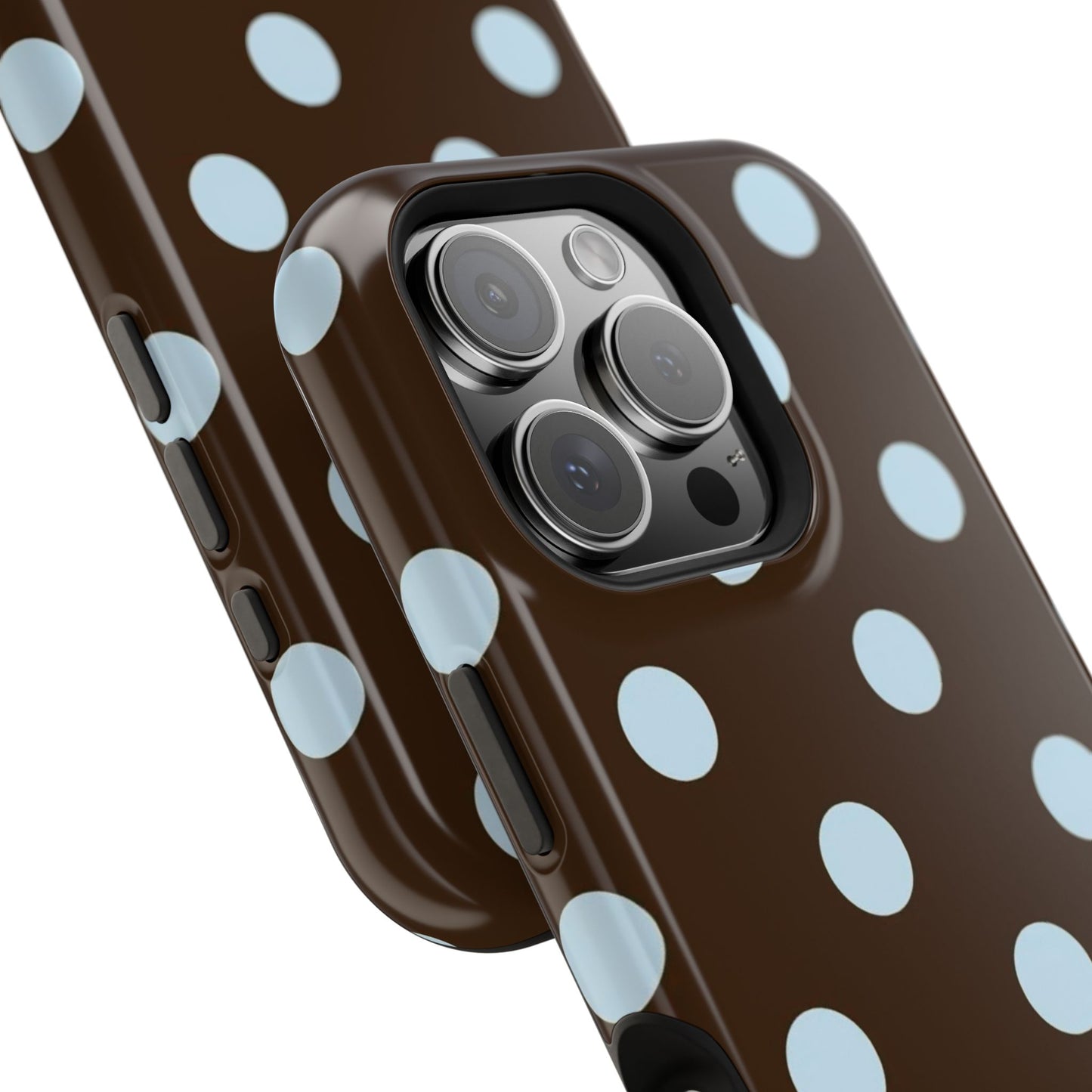 Polka Dot Magnetic Phone Case — Brown with Light Blue Dots, Impact-Resistant