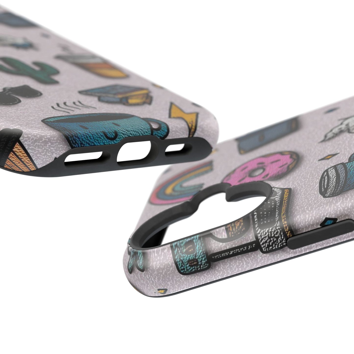 Cute Doodle Phone Case — Magnetic Impact-Resistant Design (coffee, rainbow, cactus)