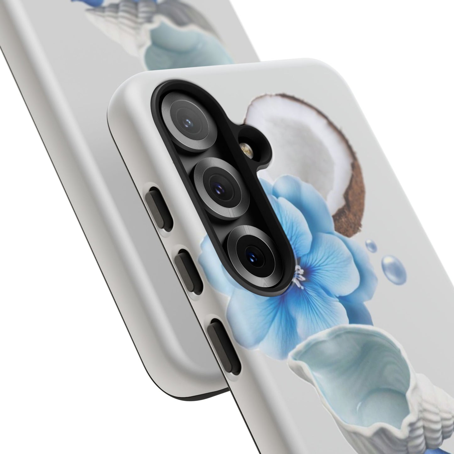 Tropical Blue Floral Phone Case — Coconut, Shell & Starfish Design