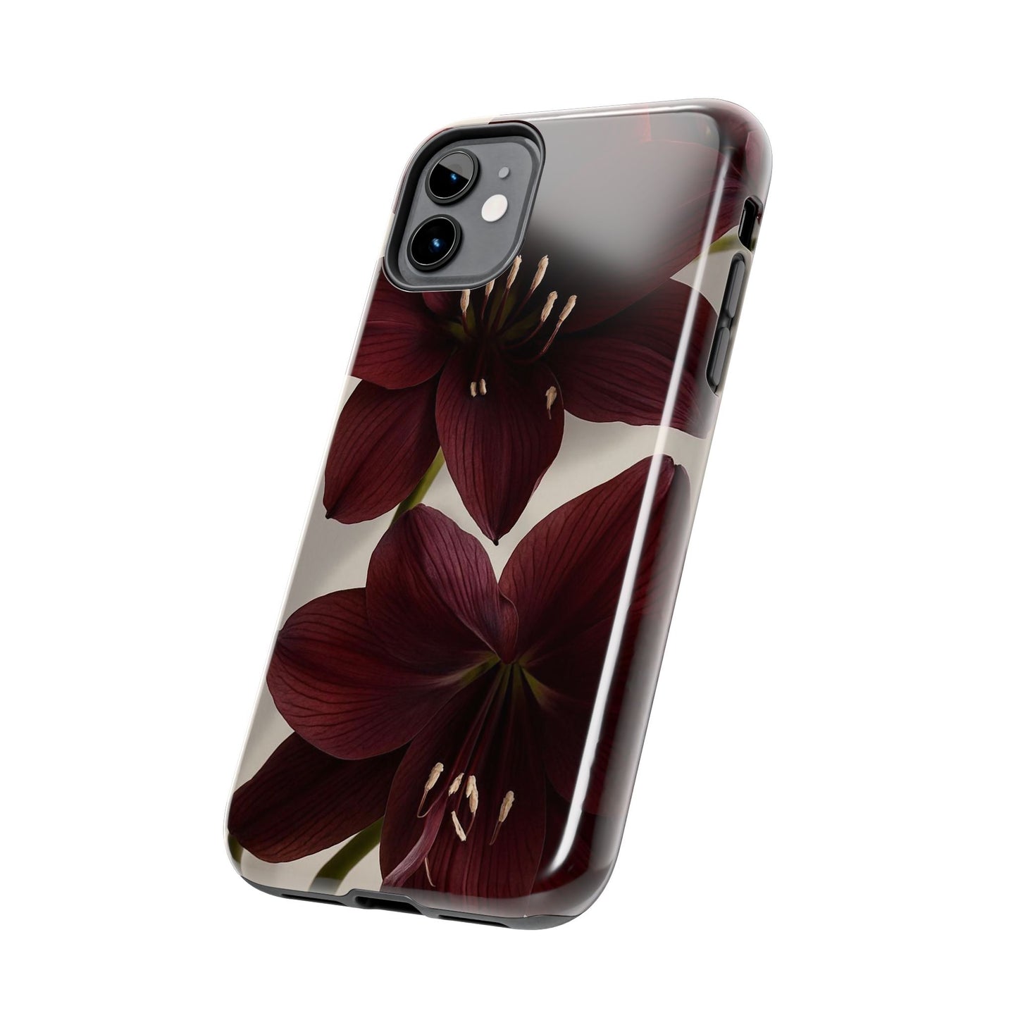 Amaryllis Noir Tough Phone Case — Dark Burgundy Floral Protective Cover