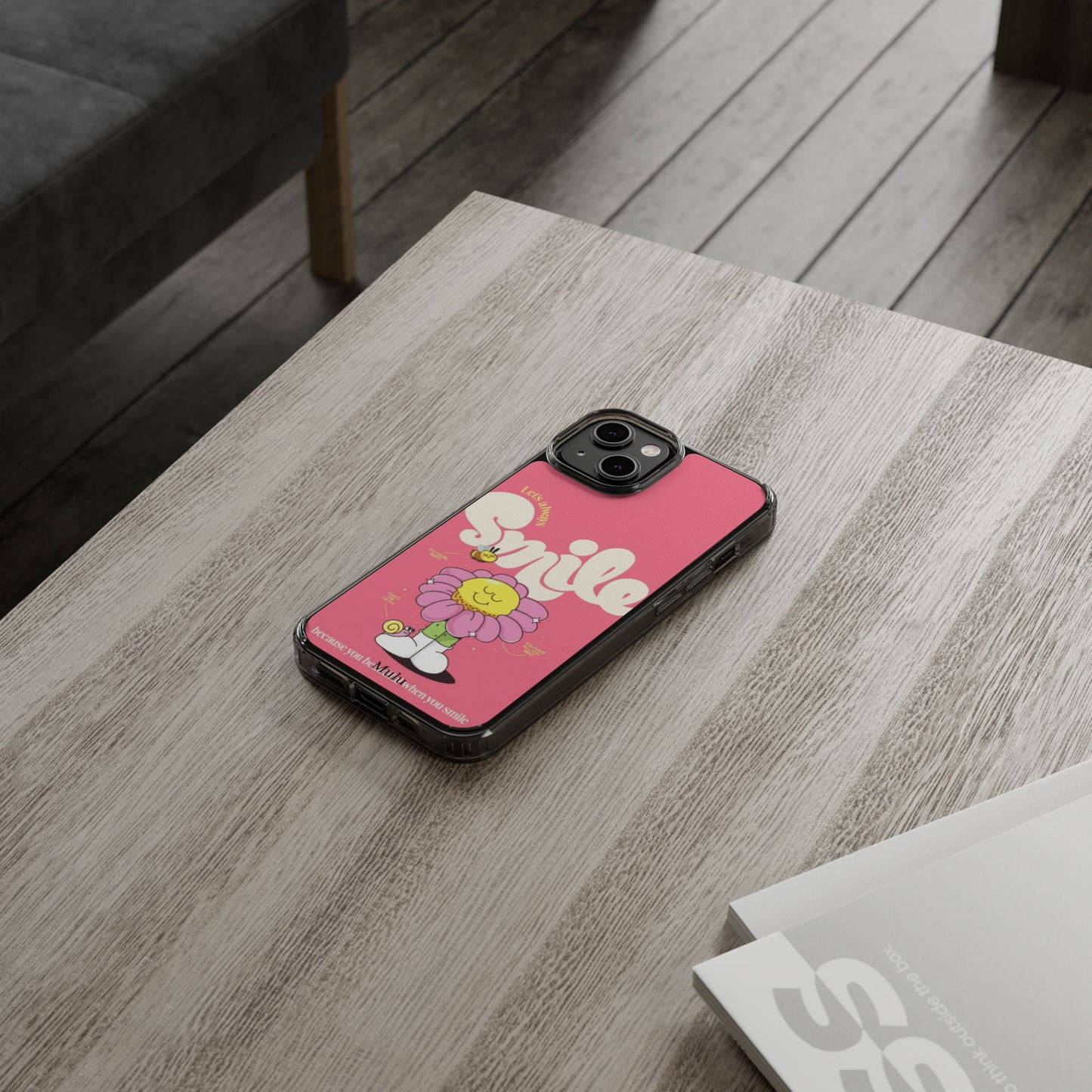 Clear Impact-Resistant Phone Case — Pink 'Smile' Flower Design
