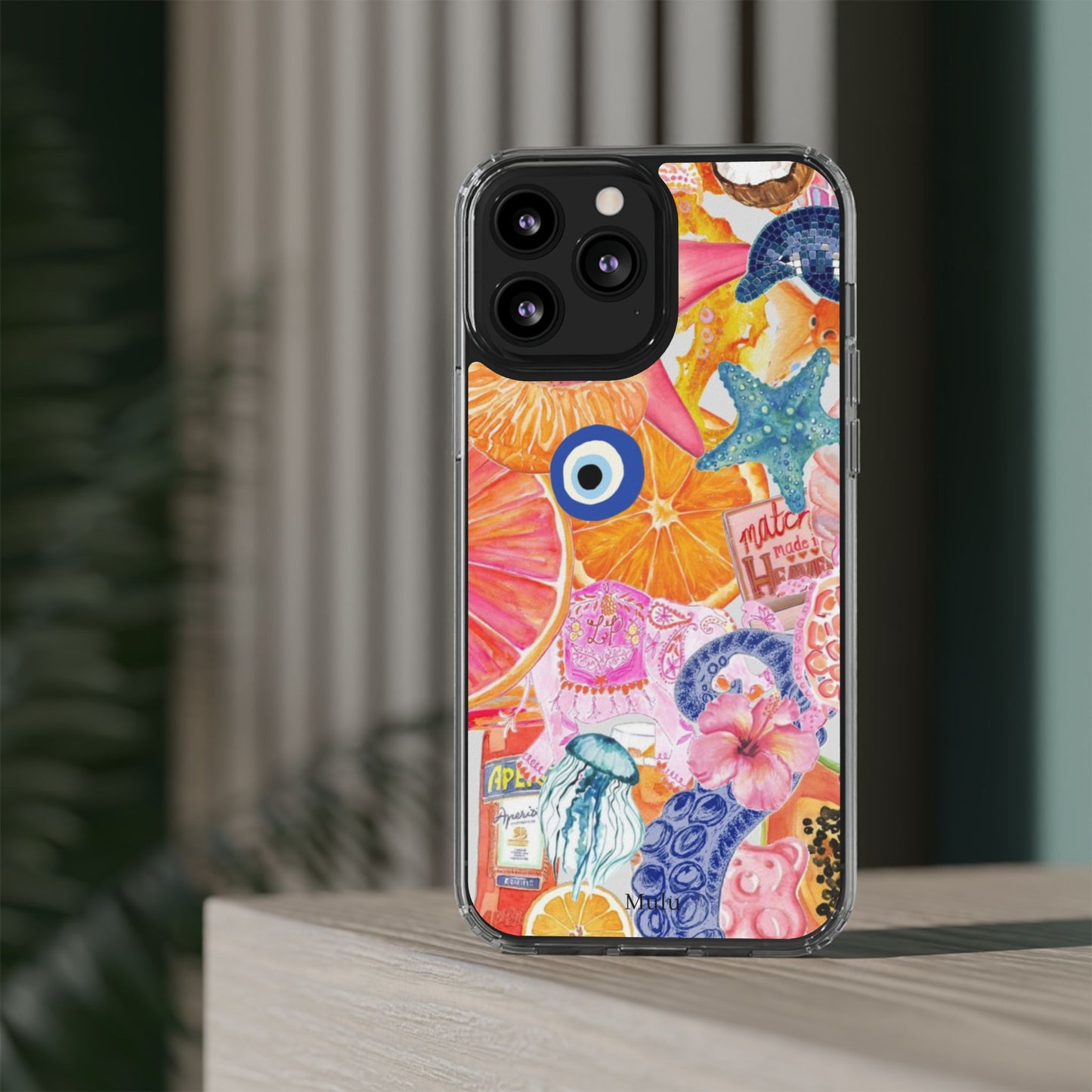 Clear Impact-Resistant Phone Case — Colorful Tropical Collage Design
