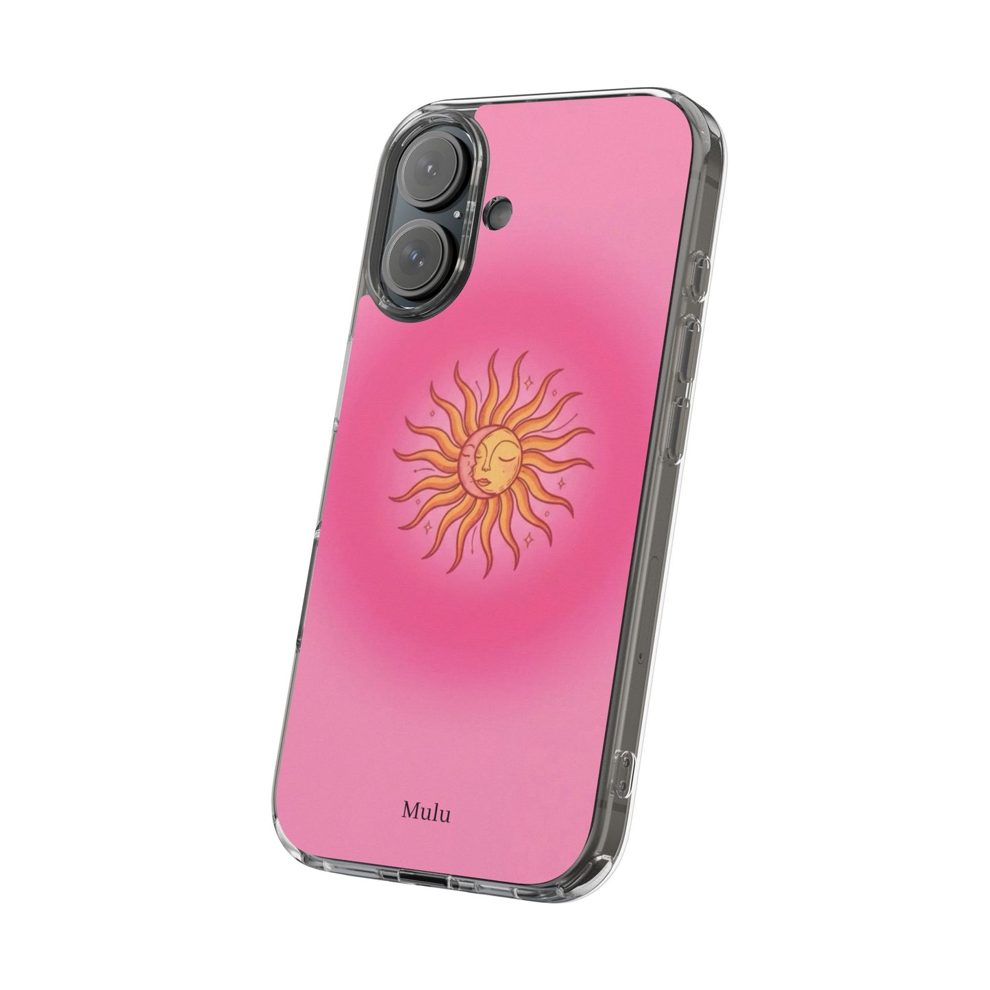 Pink Sun Phone Case — Radiant Sunburst Impact-Resistant Clear Case
