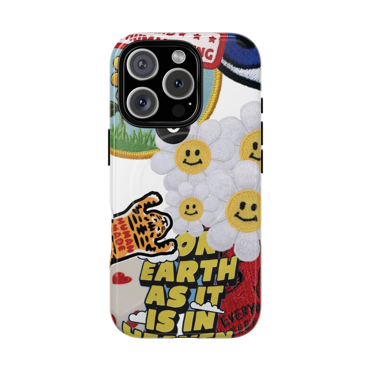 Phone Case — Retro Smiley Daisy Collage Tough Magnetic Cover