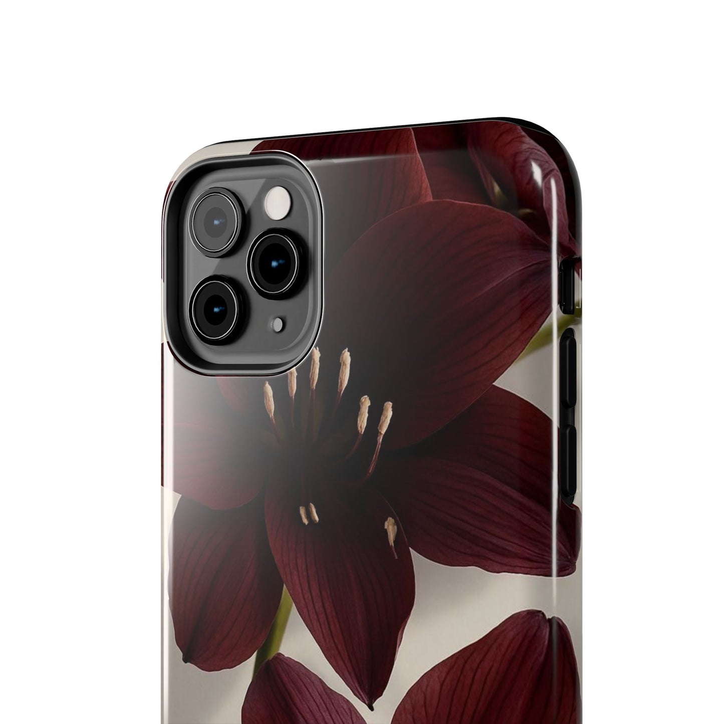 Amaryllis Noir Tough Phone Case — Dark Burgundy Floral Protective Cover