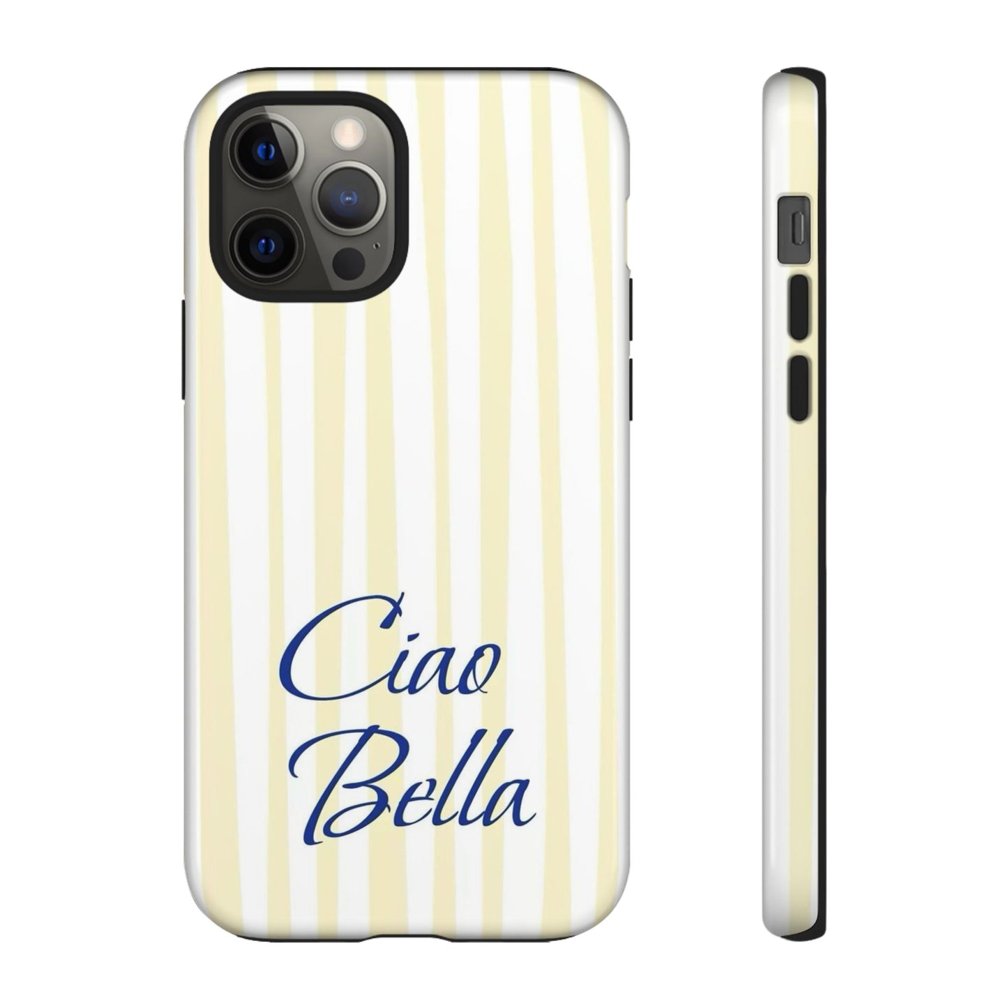 Ciao Bella Phone Case – Striped Elegant Italian Script Protective Cover