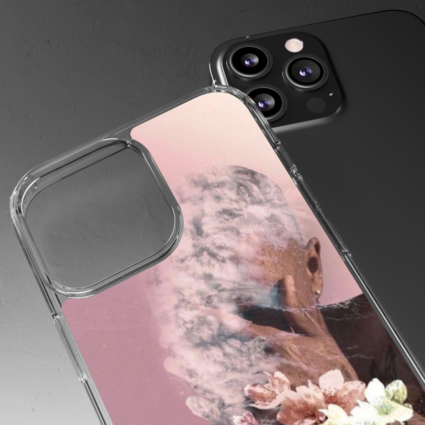 Clear Phone Case — Pink Floral Smoke Art iPhone Case