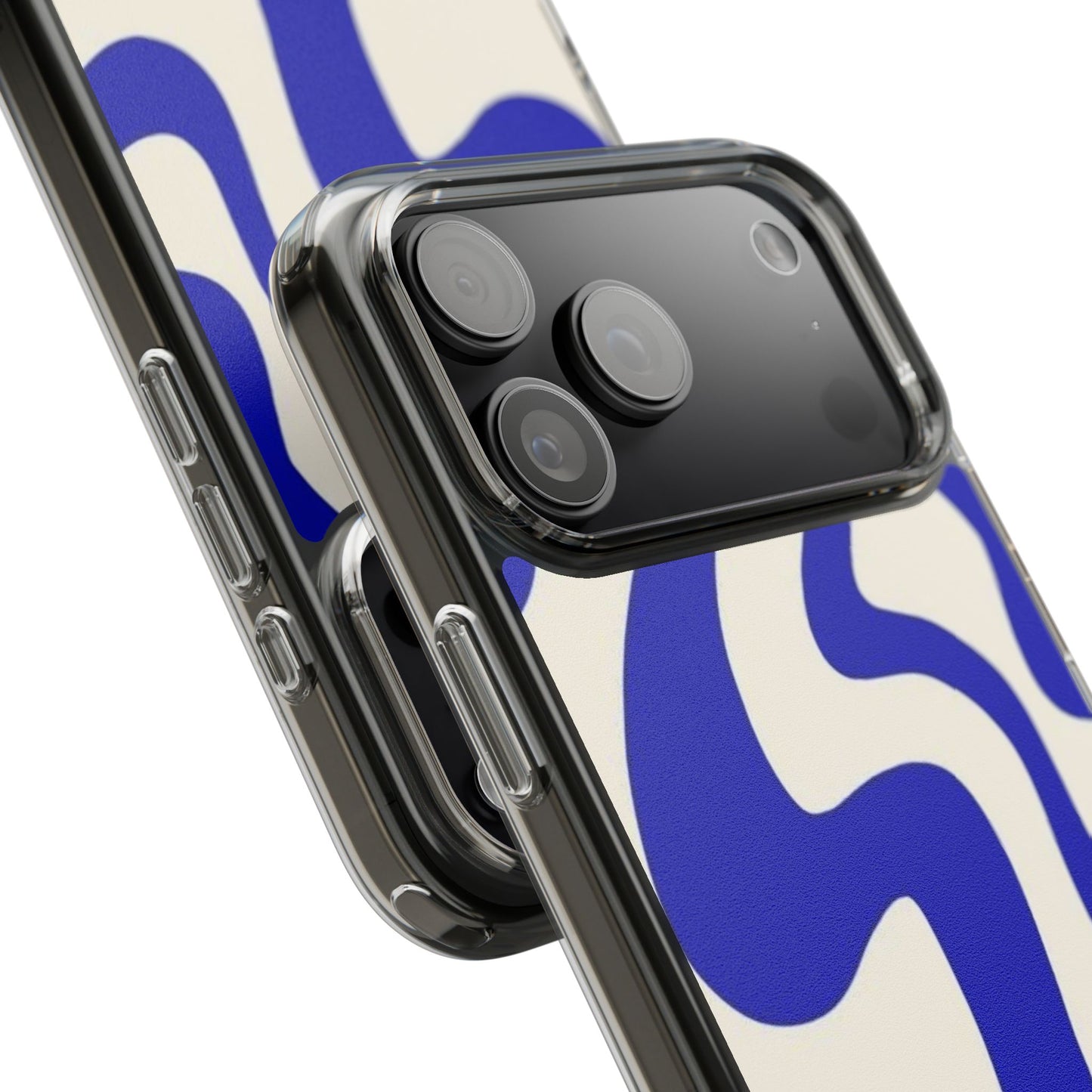 Clear Impact-Resistant Case — Blue Abstract Wavy Pattern