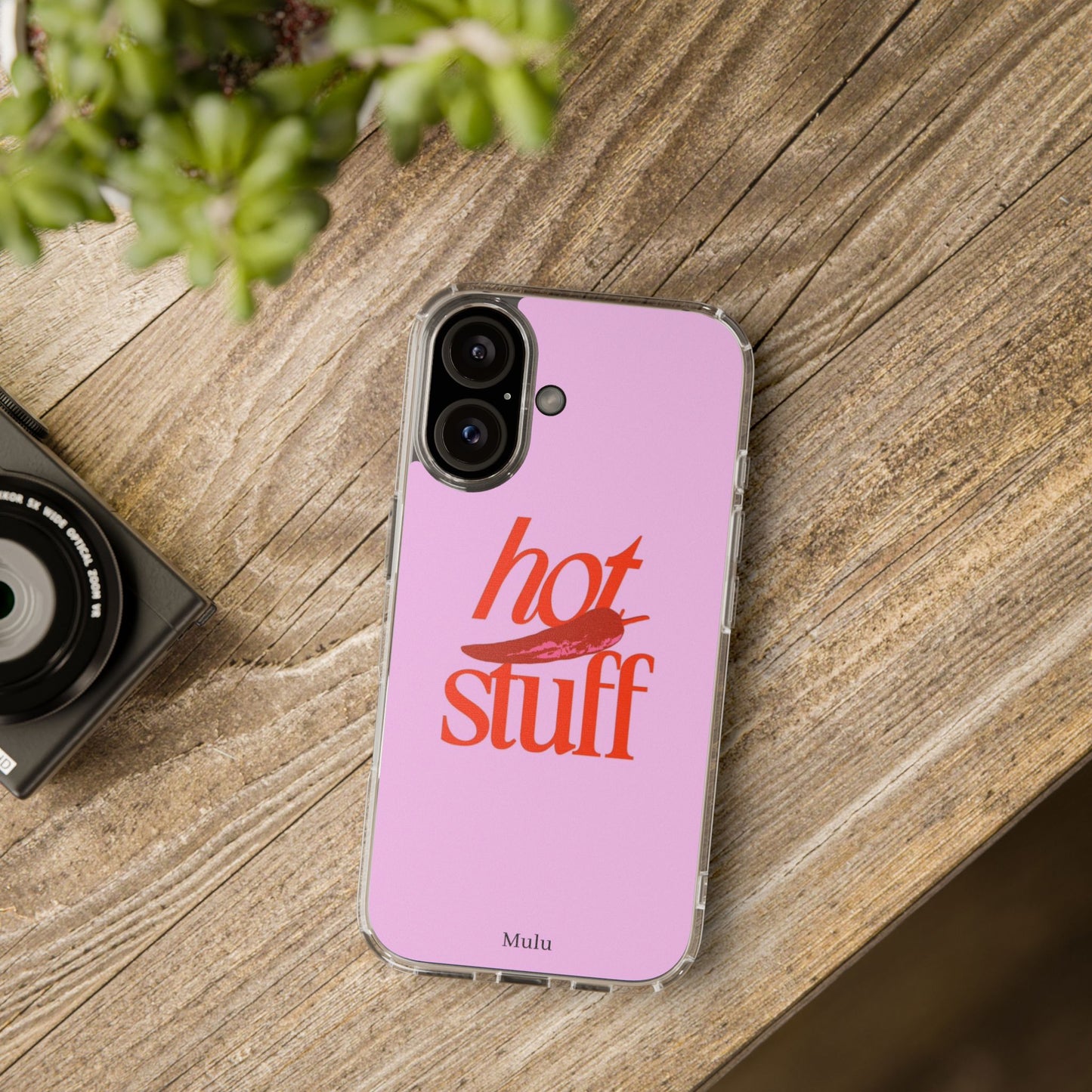 Hot Stuff Clear Impact Phone Case — Pink Retro Typography iPhone Cover